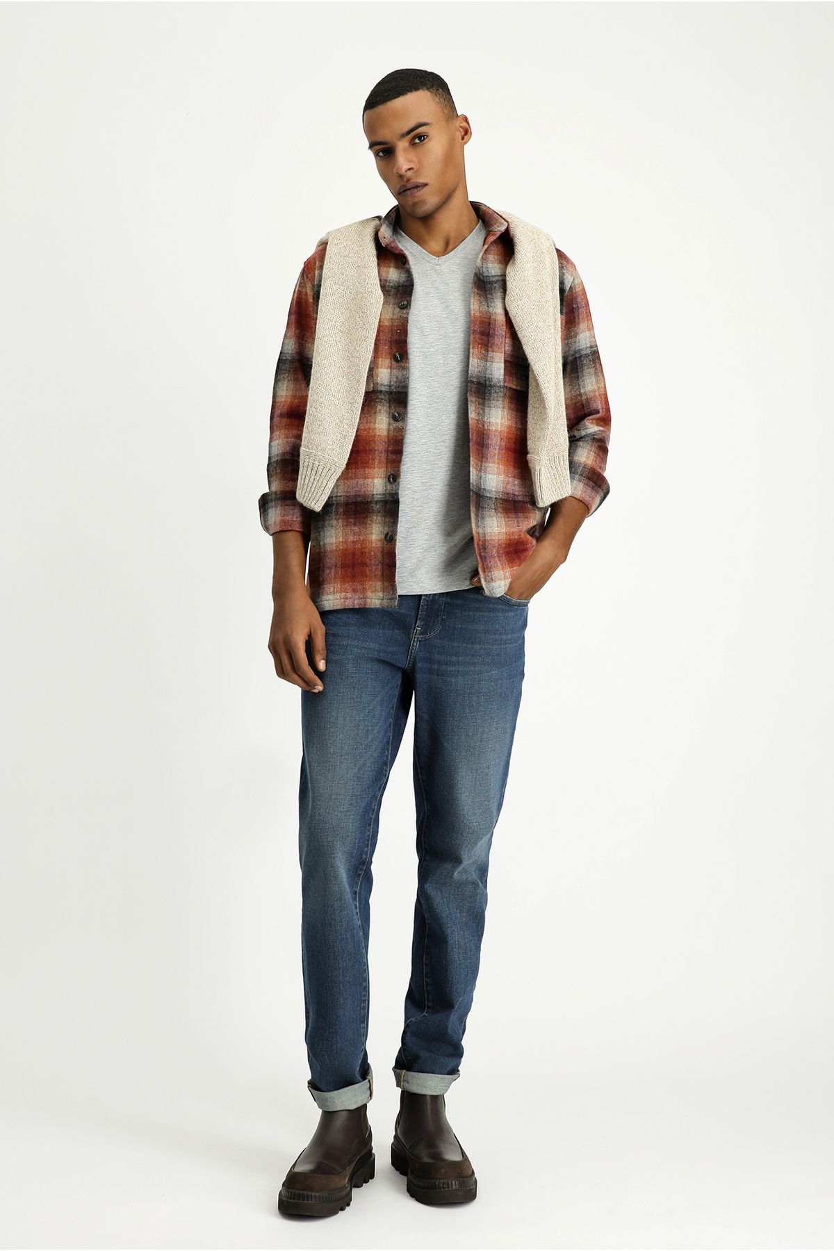 Kiğılı-Long Sleeve Oversize Cotton Plaid Shirt 4