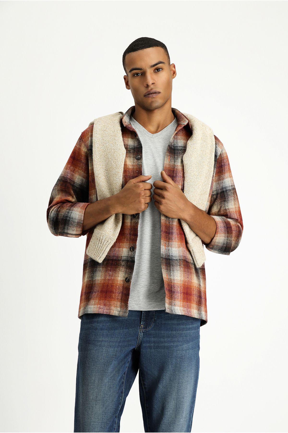 Kiğılı-Long Sleeve Oversize Cotton Plaid Shirt 2