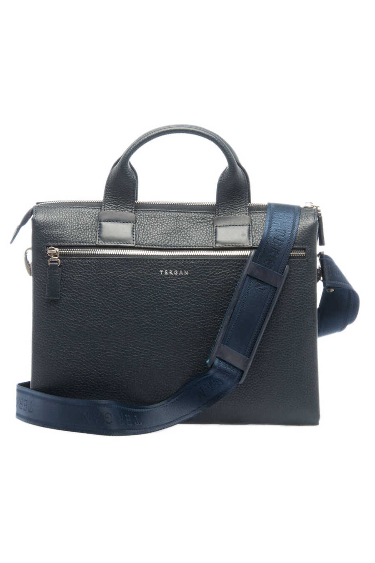Tergan-Navy Blue Genuine Leather Men's Briefcase - S1Ev 00021368 -A38 3