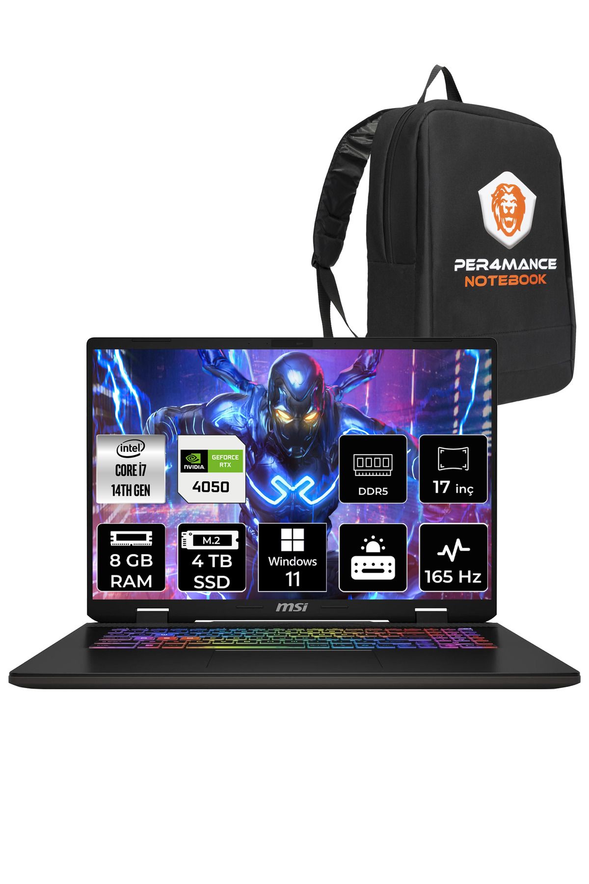 MSI SWORD 17 HX B14VEKG i7-14700HX 8GB 4TB SSD RTX4050/6GB 105W 17" FHD+ 165HZ W11H & PER4 ÇANTA