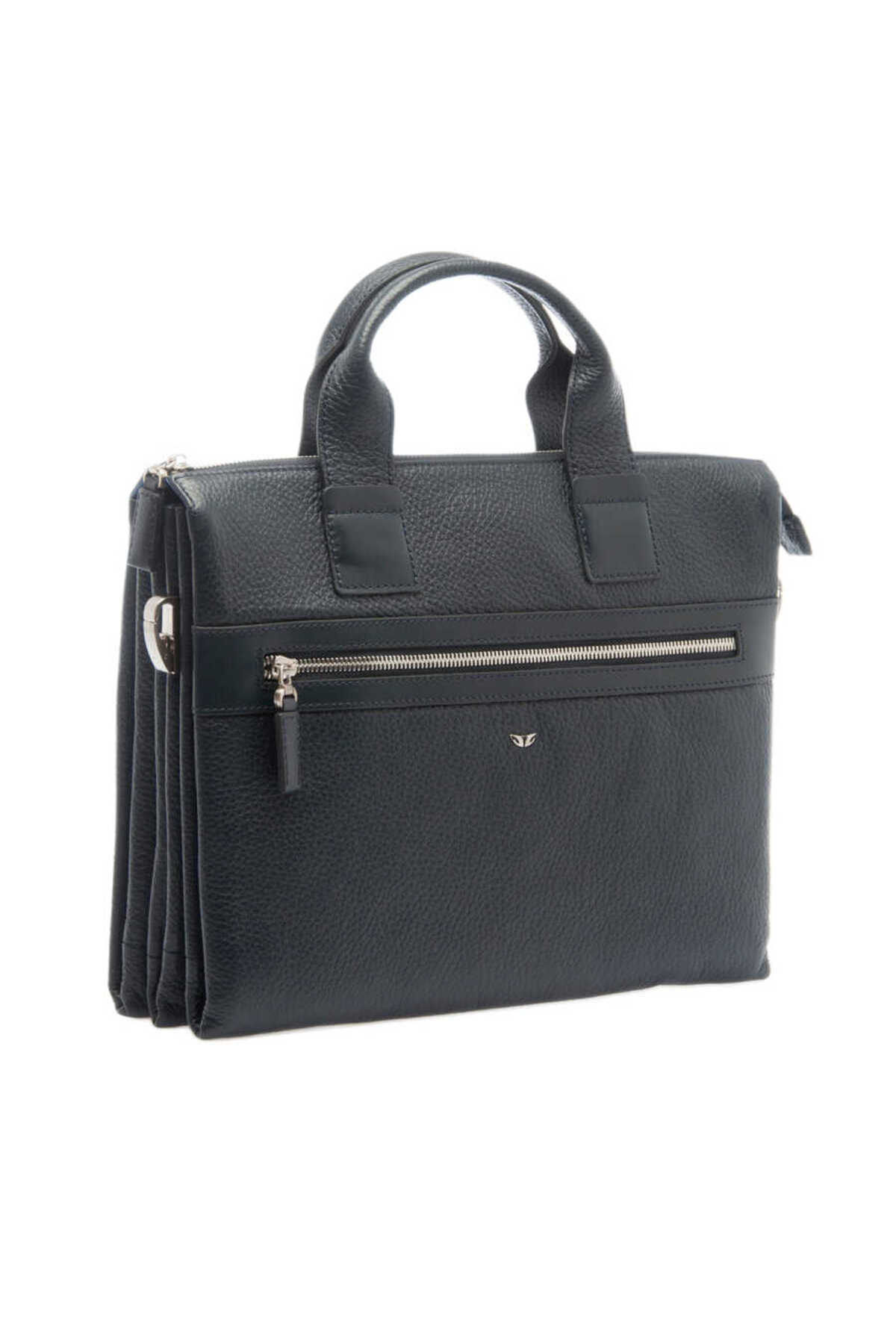 Tergan-Navy Blue Genuine Leather Men's Briefcase - S1Ev 00021368 -A38 2