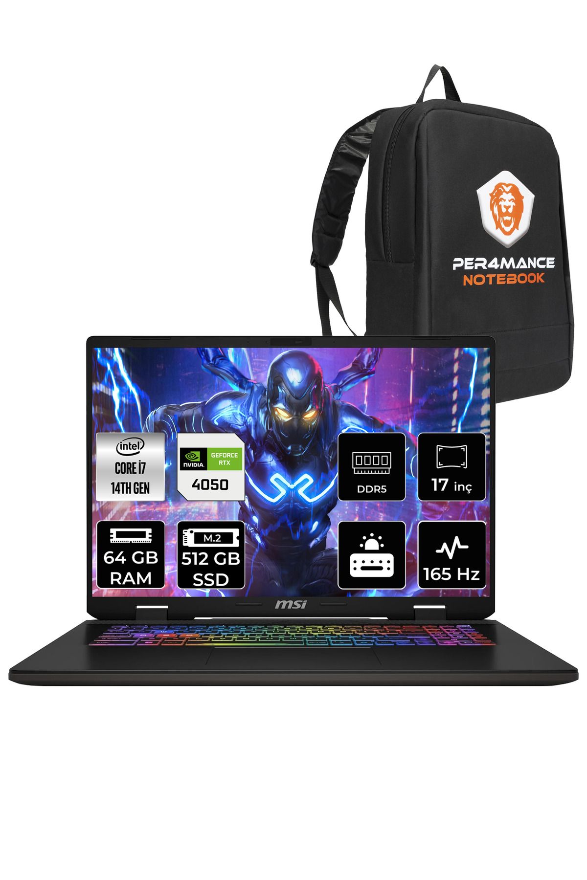 MSI SWORD 17 HX B14VEKG i7-14700HX 64GB 512GB SSD RTX4050/6GB 105W 17" FHD+ 165HZ FDOS & PER4 ÇANTA