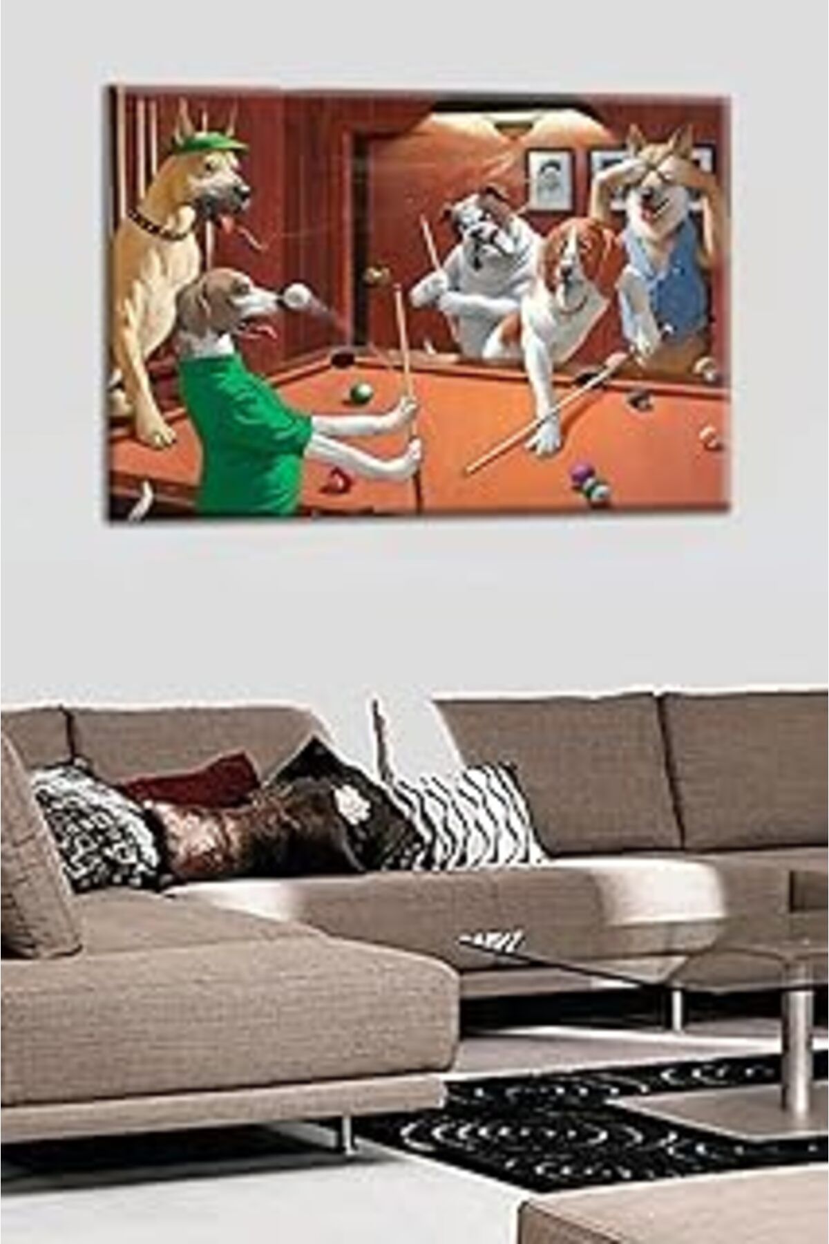 Hepta Collection Talya Tablo Bilardo Oynayan Köpekler Kanvas Tablo 50X70 No-2894