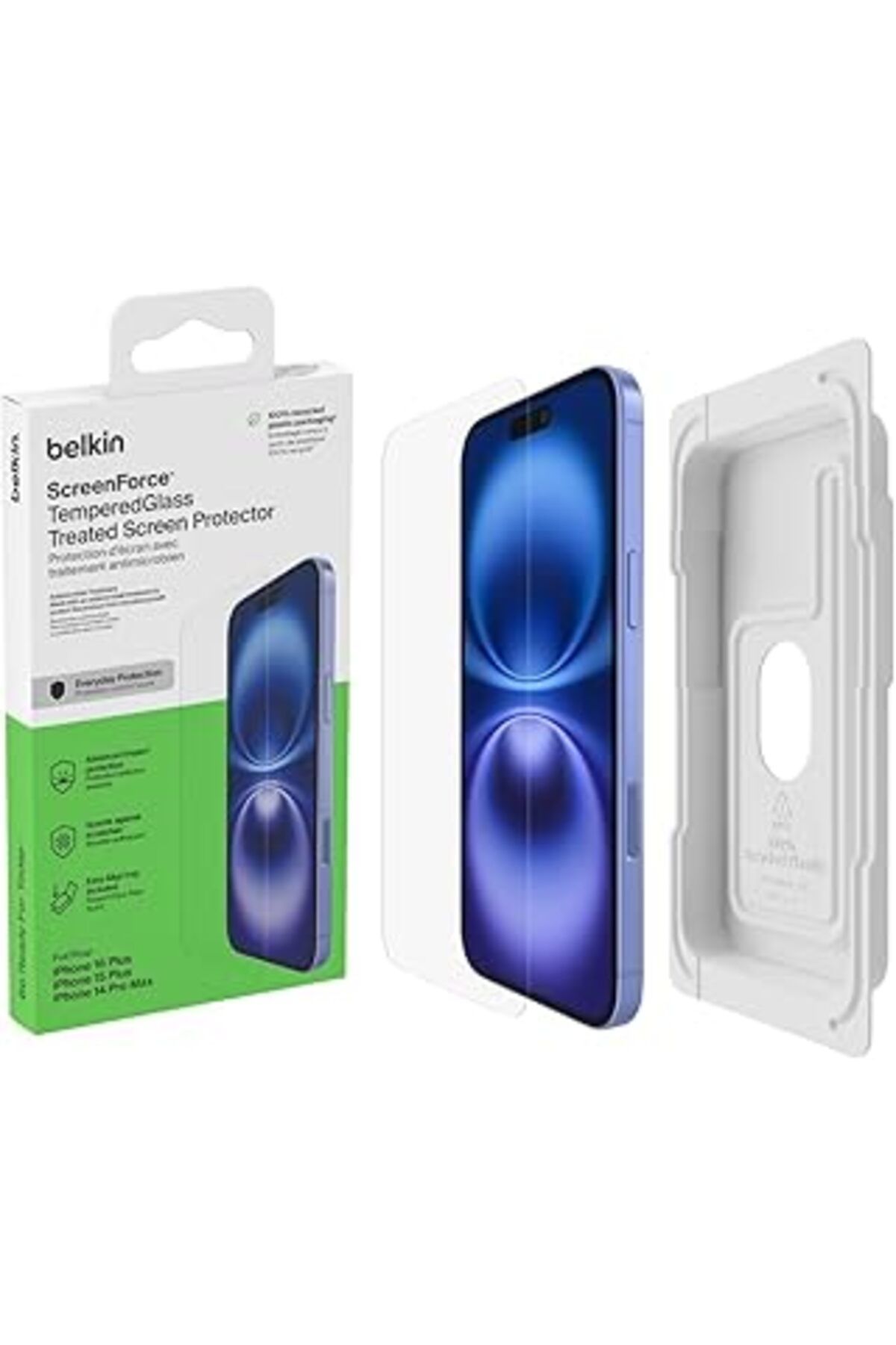 Karachil Belkin Screenforce Temperedglass İşlenmiş Ekran Koruyucu Iphone 15 Plus Ve 14 Pro Max Için - İnce V