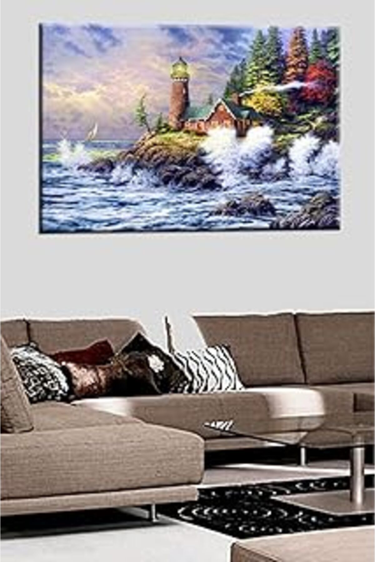 NETWORK ART Talya Tablo Deniz Feneri.. Yaşadığınız seçkin mekanlar için kanvas tablolar 50x70 no-6440
