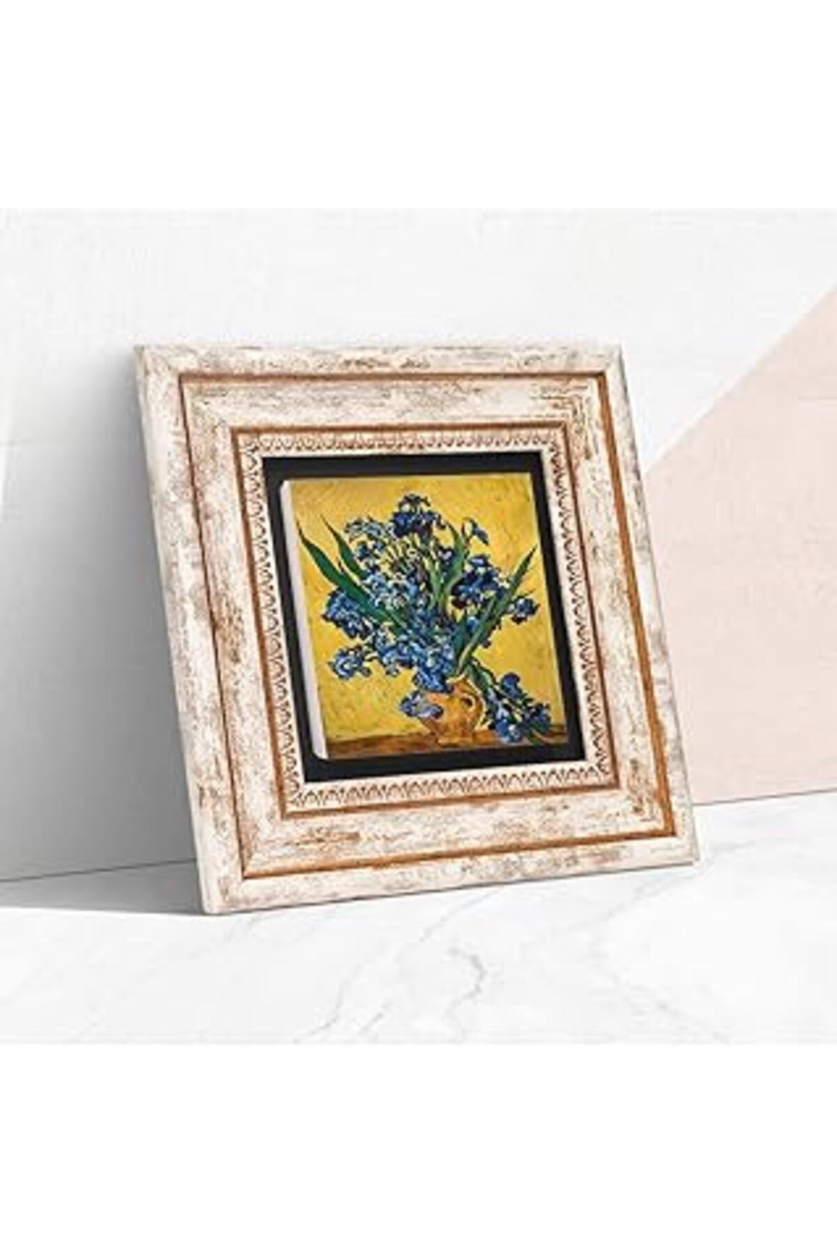 Pazarcan Pinecone Van Gogh Süsenler Taş Duvar Tablosu - Çerçeveli Taş Tablo - Dekoratif Duvar Sanatı - Moder
