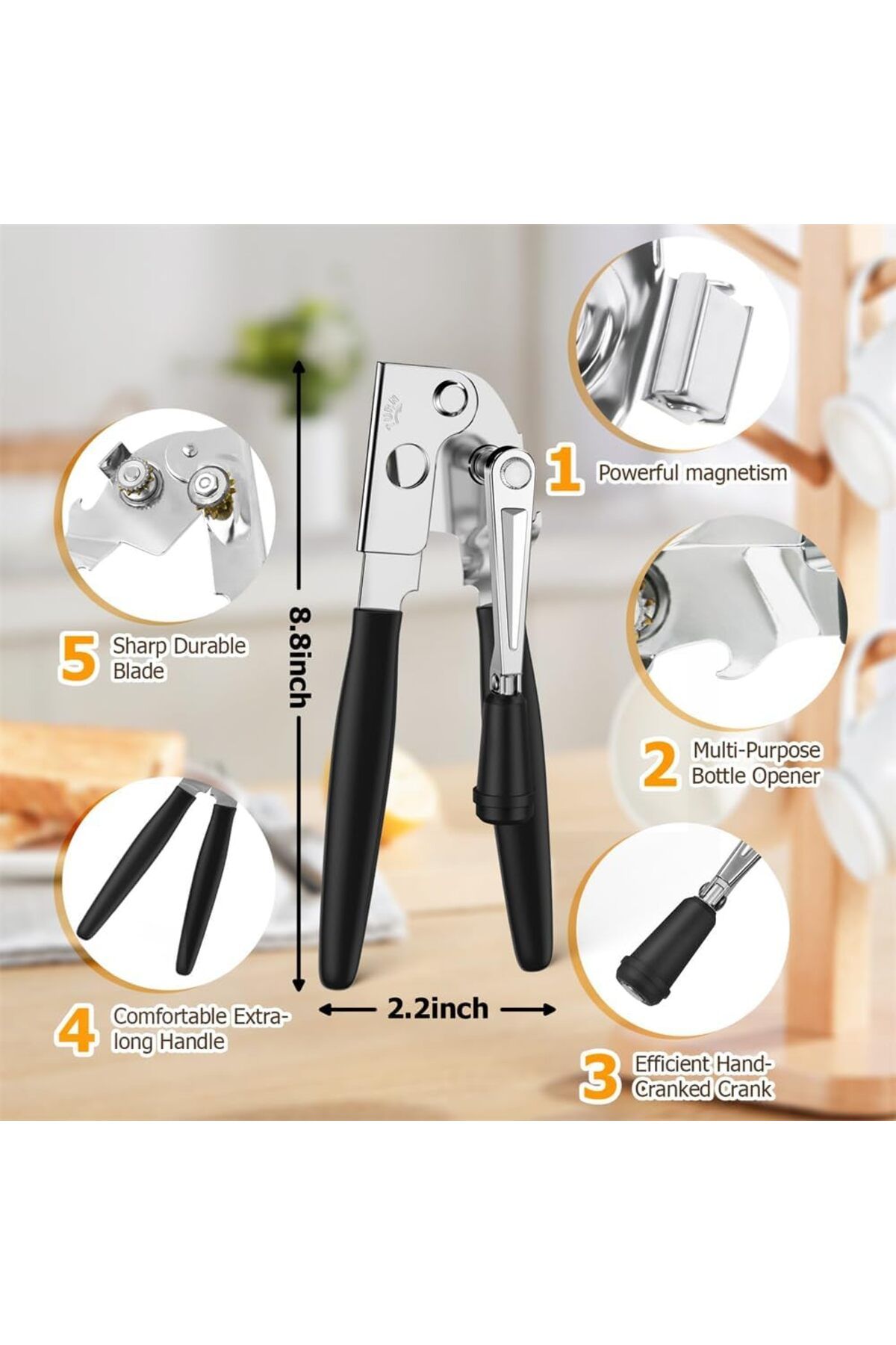 COOYA-Manual Handheld Heavy Duty Can Opener, with Smooth Edge Easy Crank Handle Powerful Magnet, 2 Pcs 6