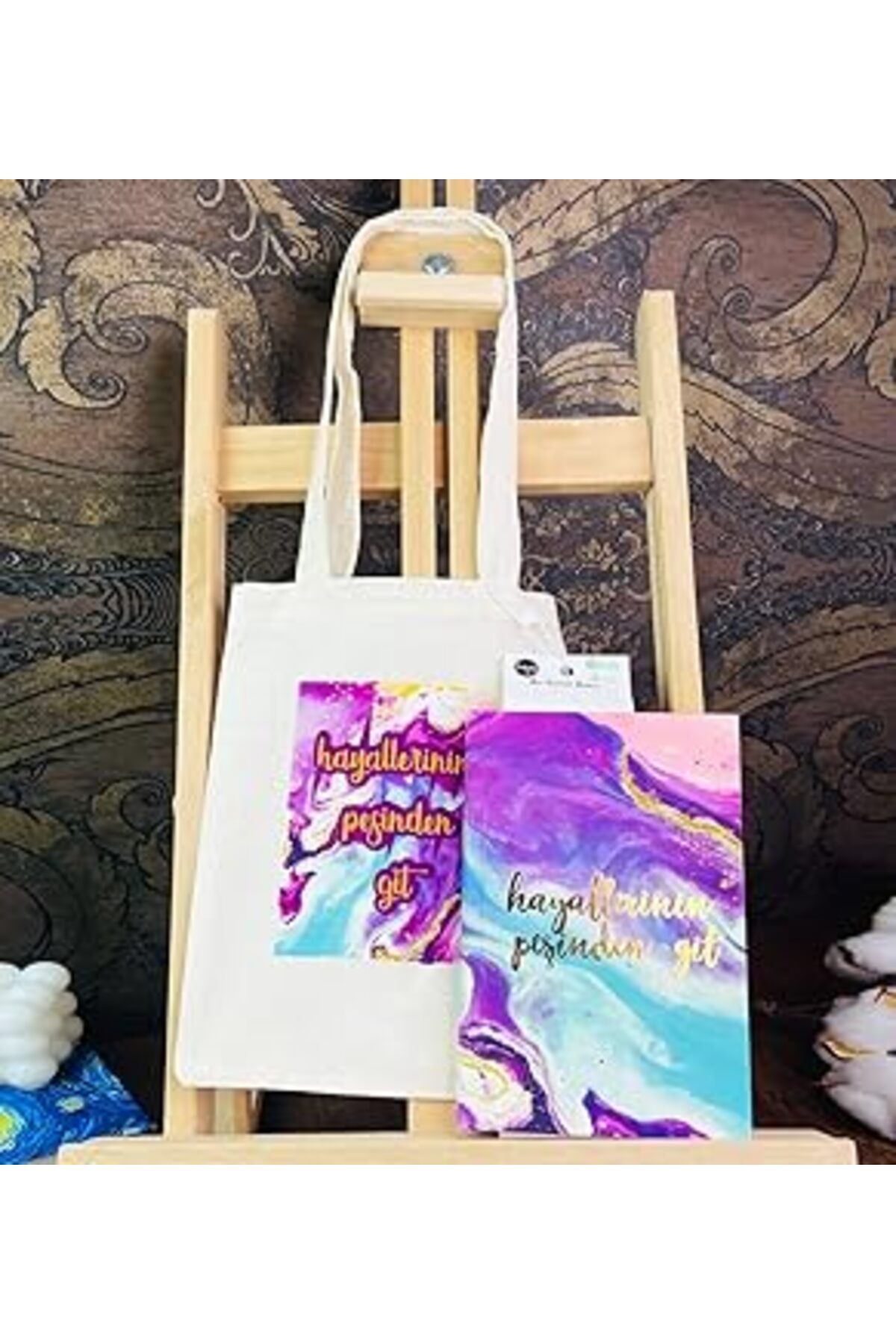 Mu Art Hayallerinin Peşinden Git Kalın Kitap Görünümlü Defter Ve Bez Çanta Set