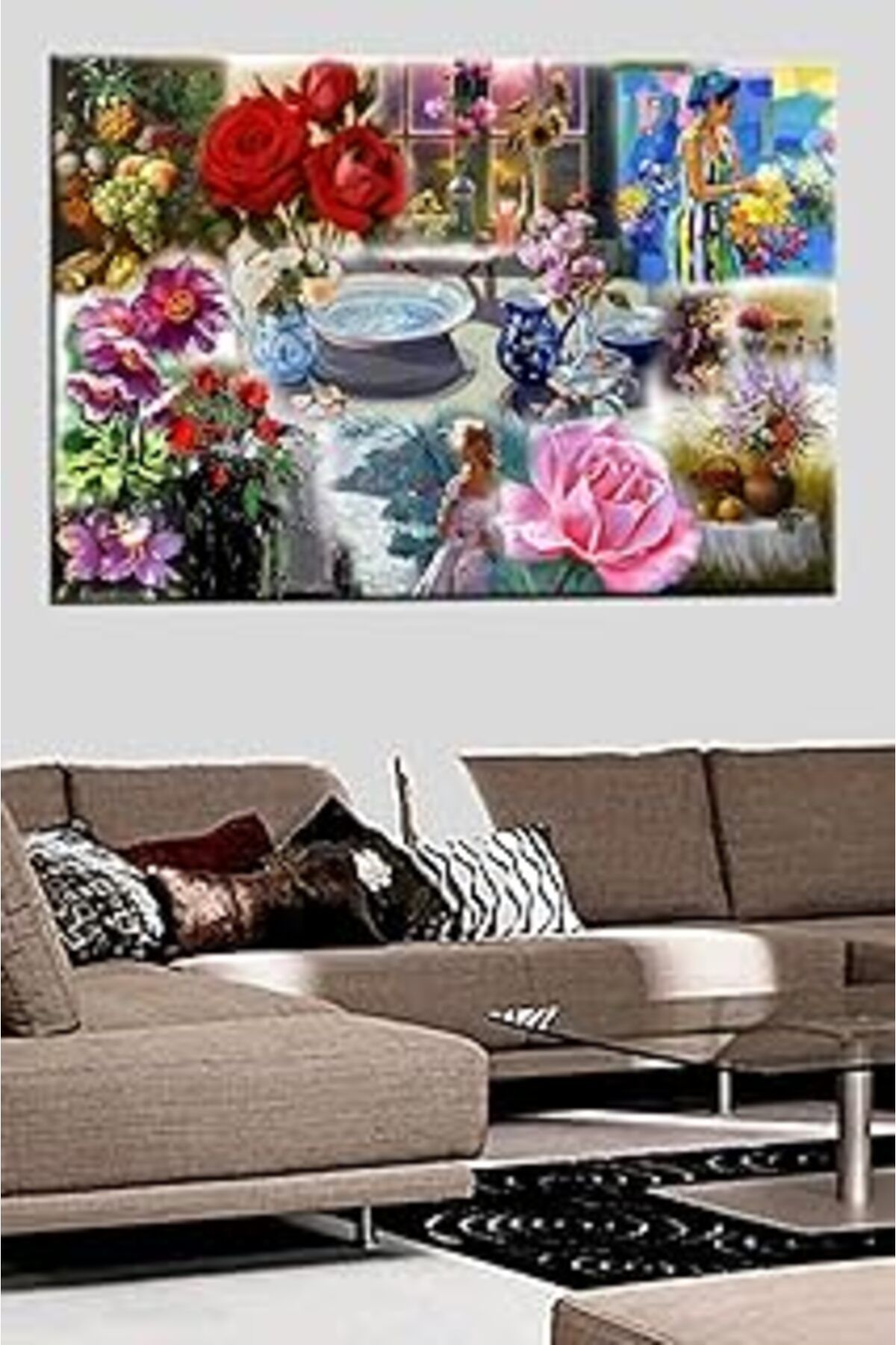 Pazarcan Talya Tablo Çiçek Kolaj Çalışması .. Zengin Içerik Için Mağazamızı Ziyaret Ediniz.. 50X70 No-9504