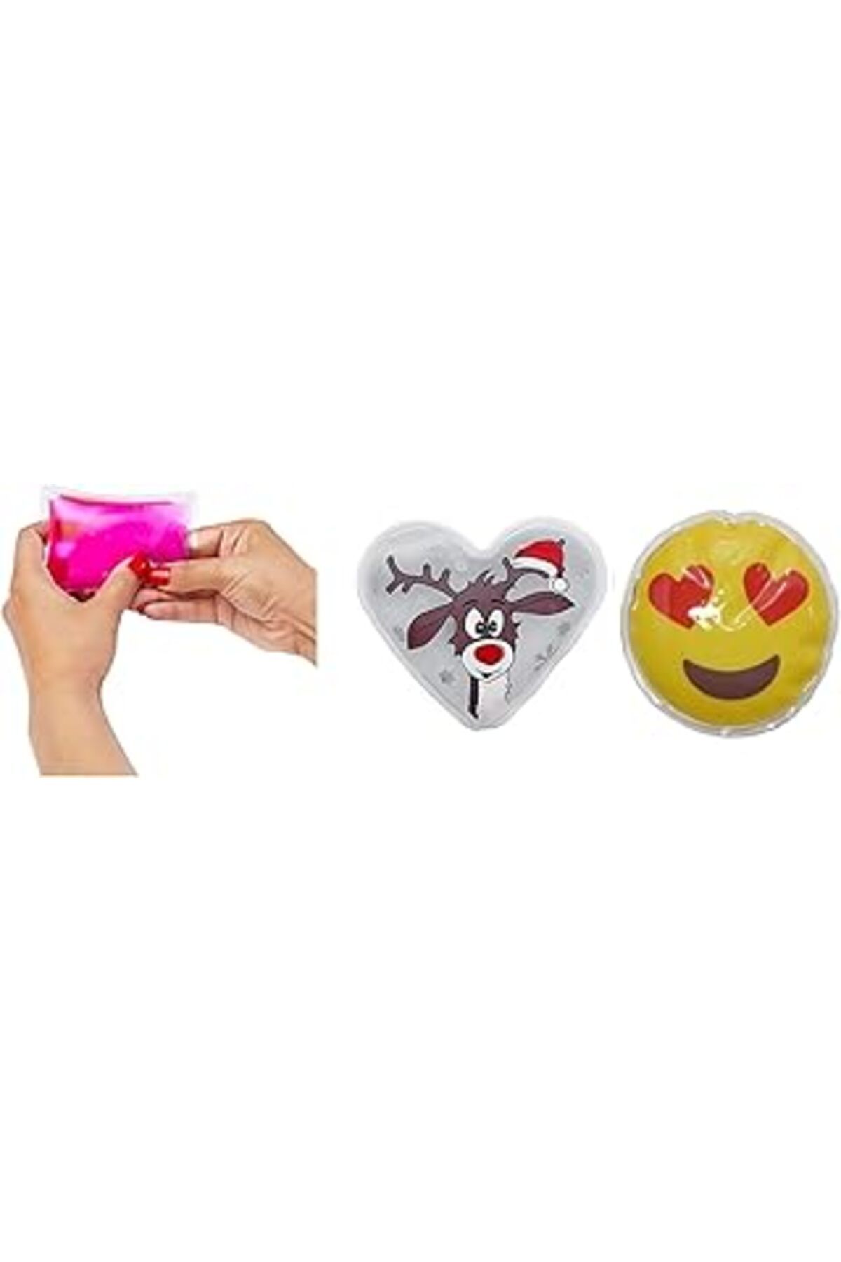 Mu Art Homi Kalp Emoji Beyaz Geyik Cep Sobasi,El Isitici,2 Adet Sicak Su Torbasi Pvc 9Cm