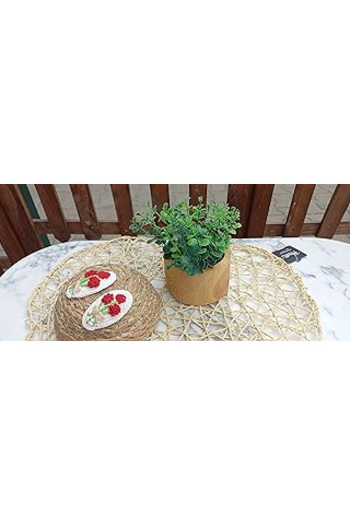 Mu Art Ahşap Benim Marifetlerim - Kırmızı Gül Buketi Modeli Beyaz Örgü Toka 1 Çift