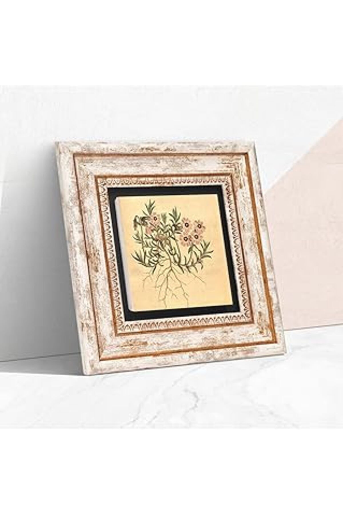 Pazarcan Pinecone Vintage Çiçek Taş Duvar Tablosu - Çerçeveli Taş Tablo - Dekoratif Duvar Sanatı - Modern Ev