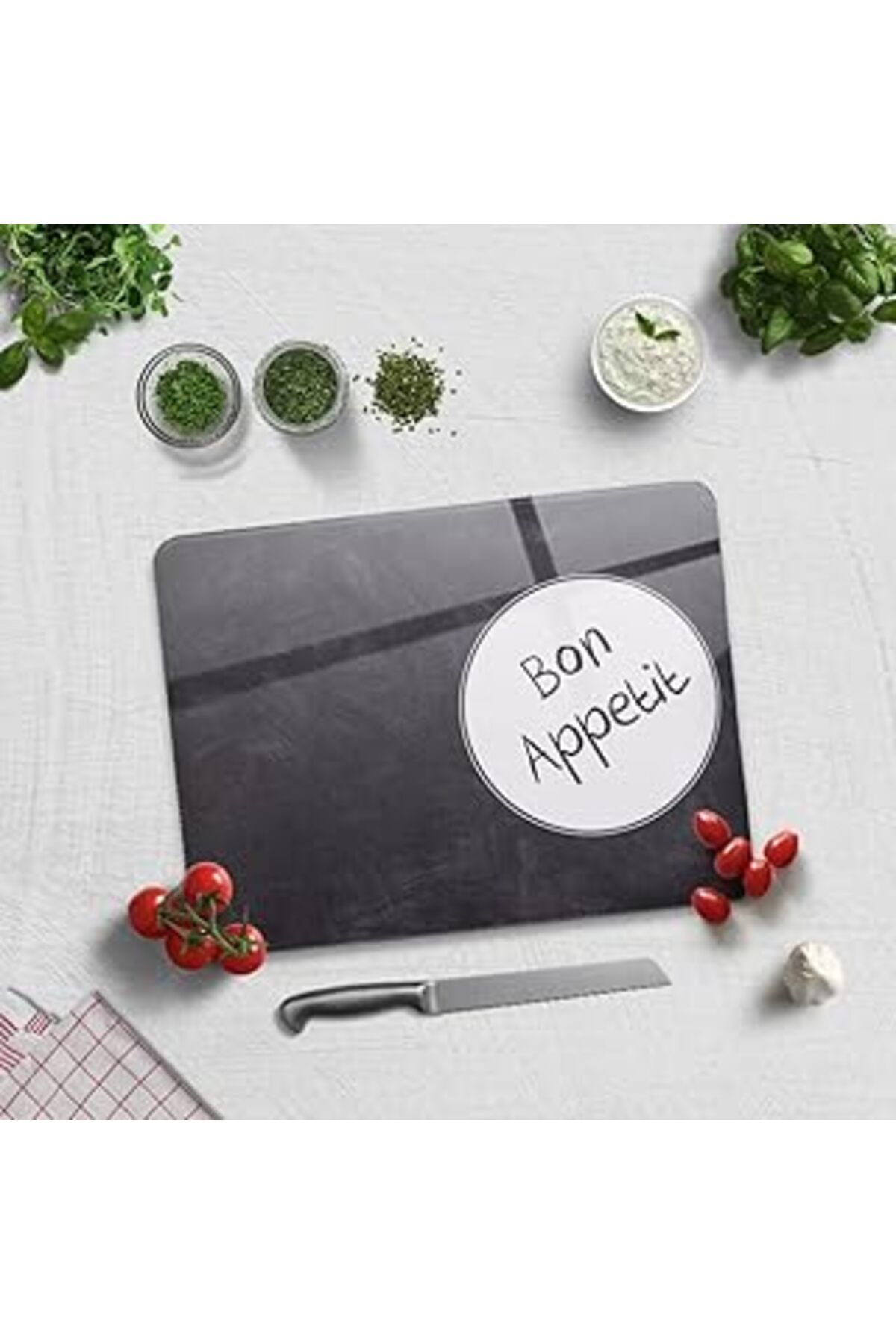 robotrend Decorita Cam Kesme Tahtası - Cam Kesme Tablası | Bon Appetit | Karatahta Görünümlü (30Cm X 40Cm)