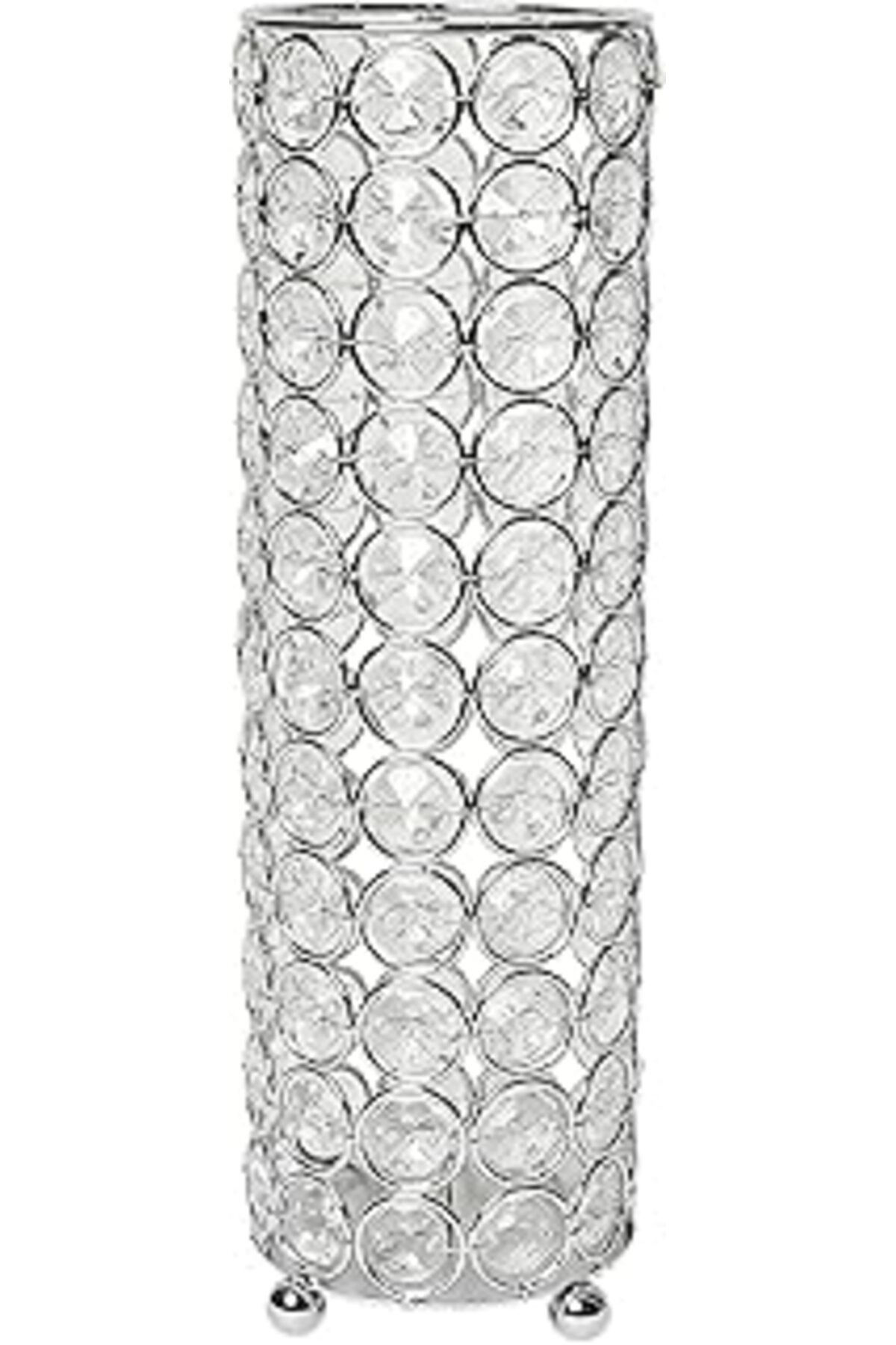 Mu Art Elegant Designs Hg1011-Chr Elipse Kristal Çiçek, Mumluk, Düğün Merkez Süsü, 25 İnç, Krom Dekoratif