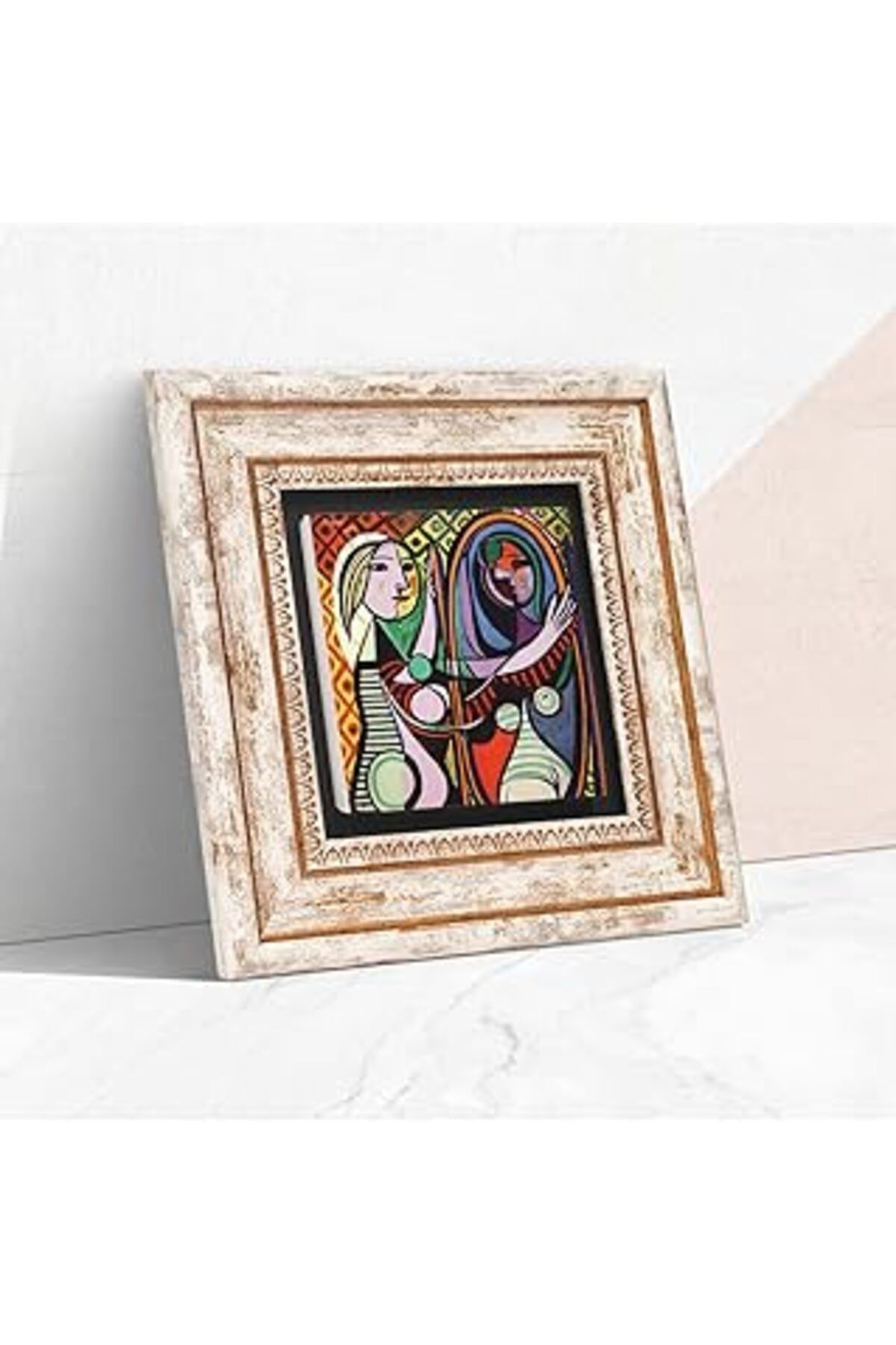 Mu Art Pinecone Pablo Picasso Ayna Karşısındaki Kız Taş Duvar Tablosu - Çerçeveli Taş Tablo - Dekoratif Du