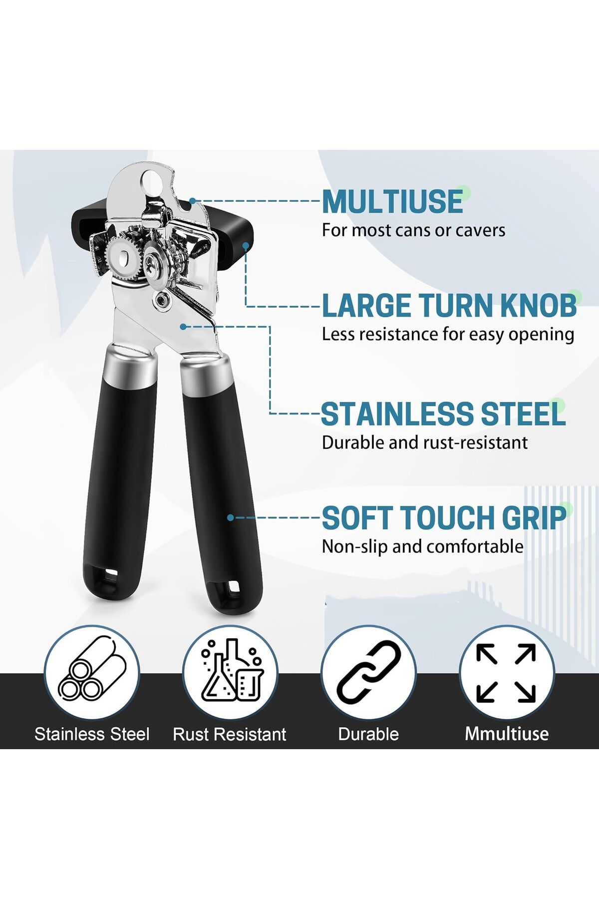 COOYA-Hand Held Can Opener, Strong Manual Can Opener with Smooth Edge Cut, Comfortable Soft Handle 3