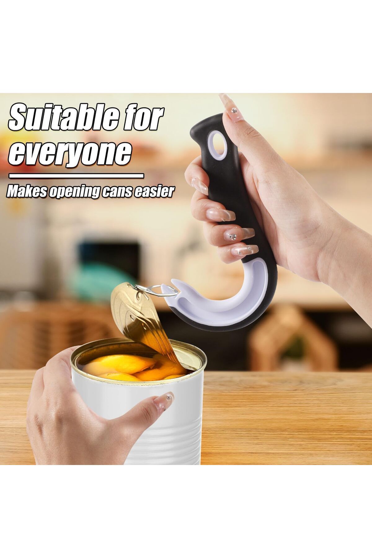 COOYA-Ring Pull Can Opener, Easy to Open Can Opener Hook, J Shaped Lid Opener for Cans Tabs 3
