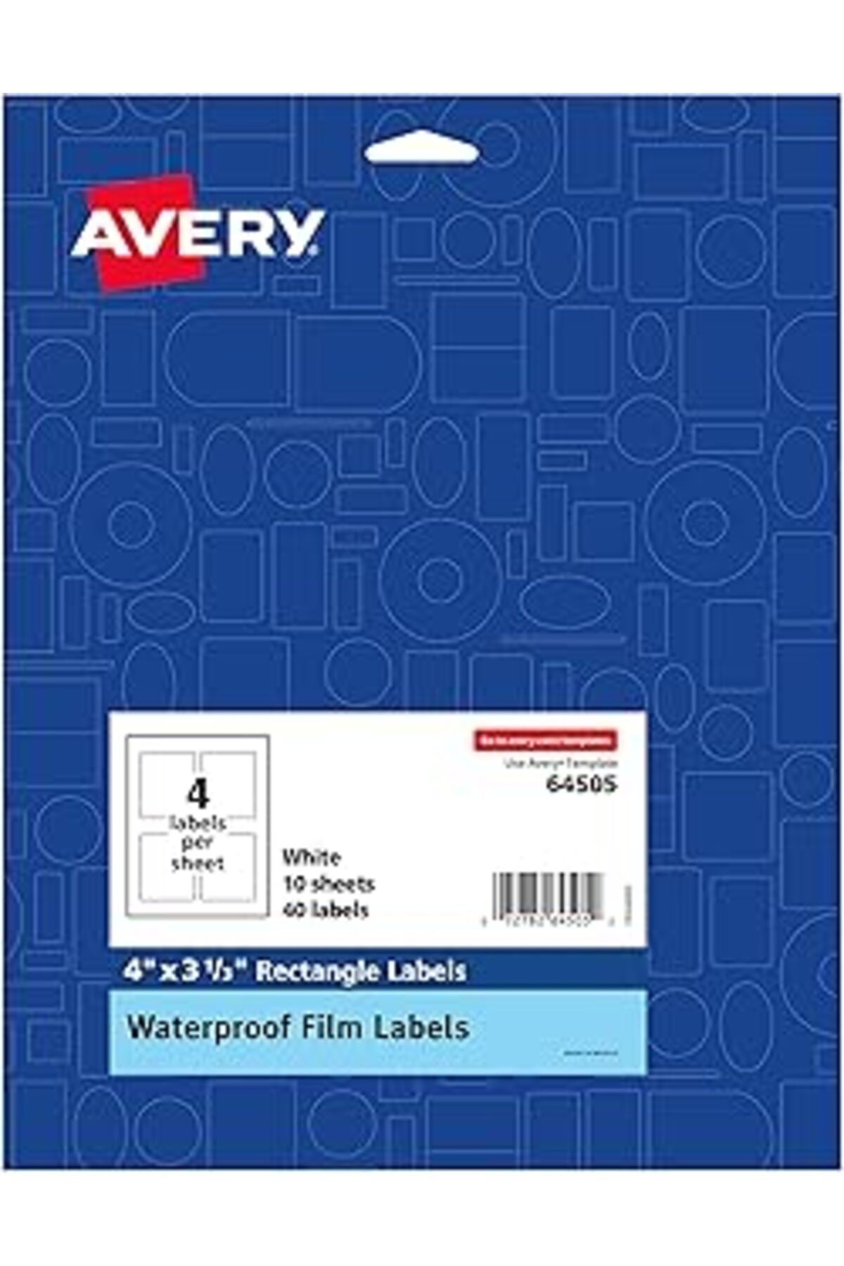 Mu Art Avery Emin Besleme Teknolojisine Sahip Dayanıklı Su Geçirmez Yağa Dayanıklı Film Etiketleri, 4" X 3