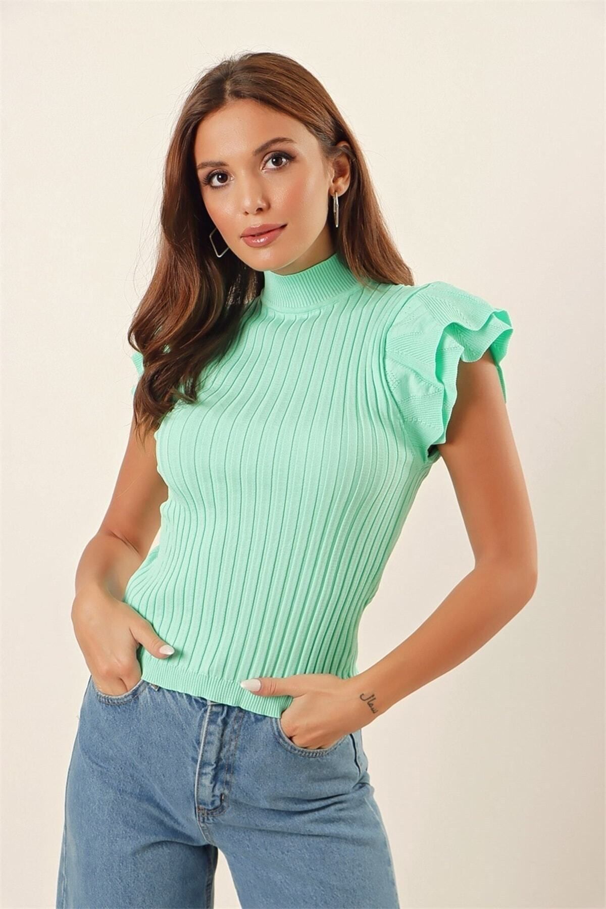 citystyle Bluză Cu Mânecă Fluture Cu Volan Dublu Pentru Pescuit, Mentă Femeie - XL