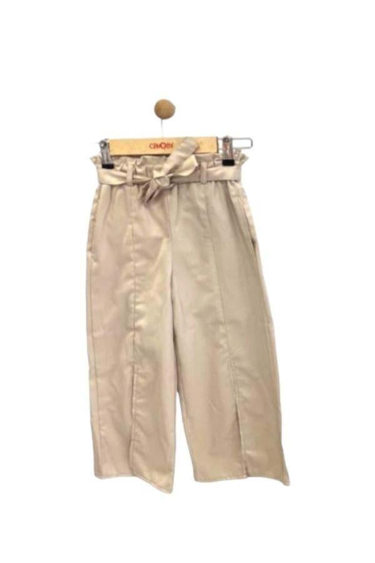 Çikoby-Girl's Woven Top Crop Wide Leg Slit Trousers Set 5