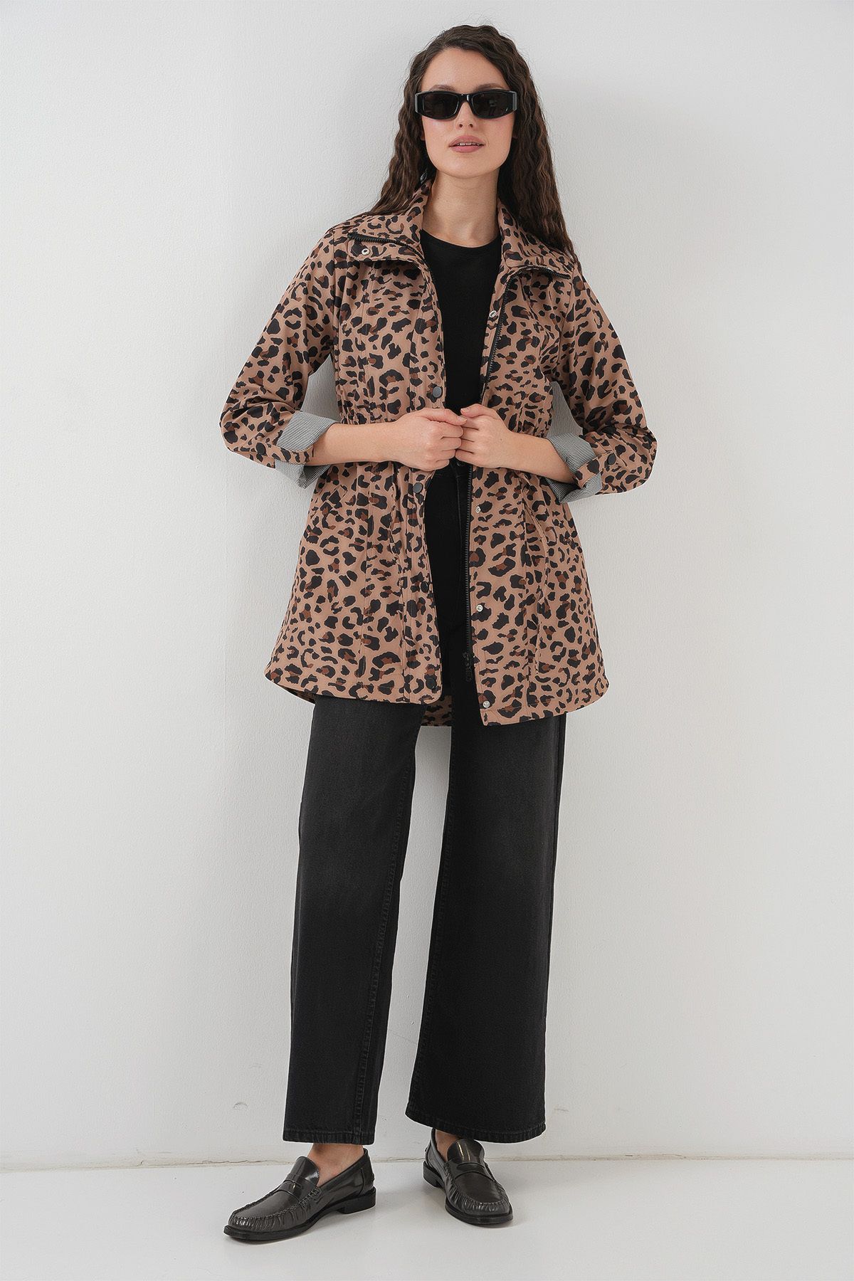 Bigdart-10322 Shirred Waist Trench Coat - B.Brown 2