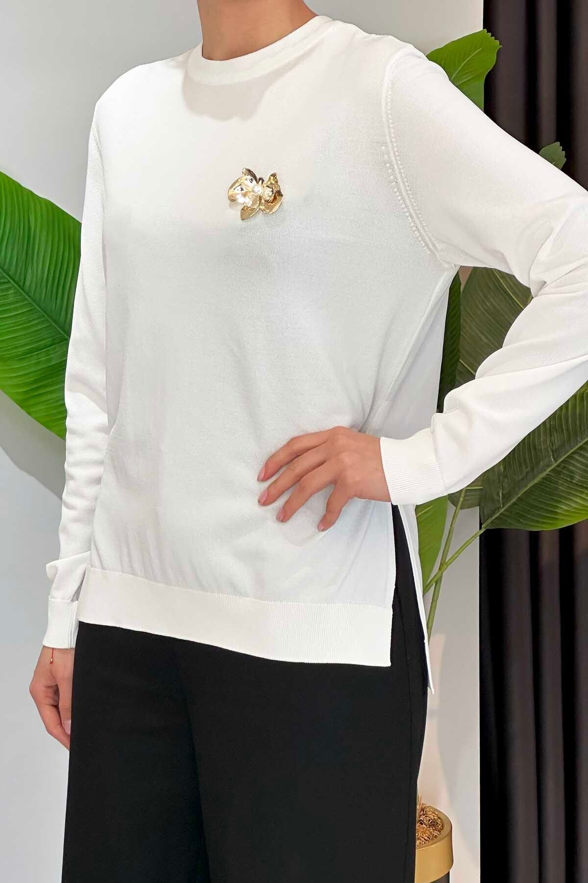 Missemramiss-Elegante Knitwear Blouse - 4711 Ecru Color 2