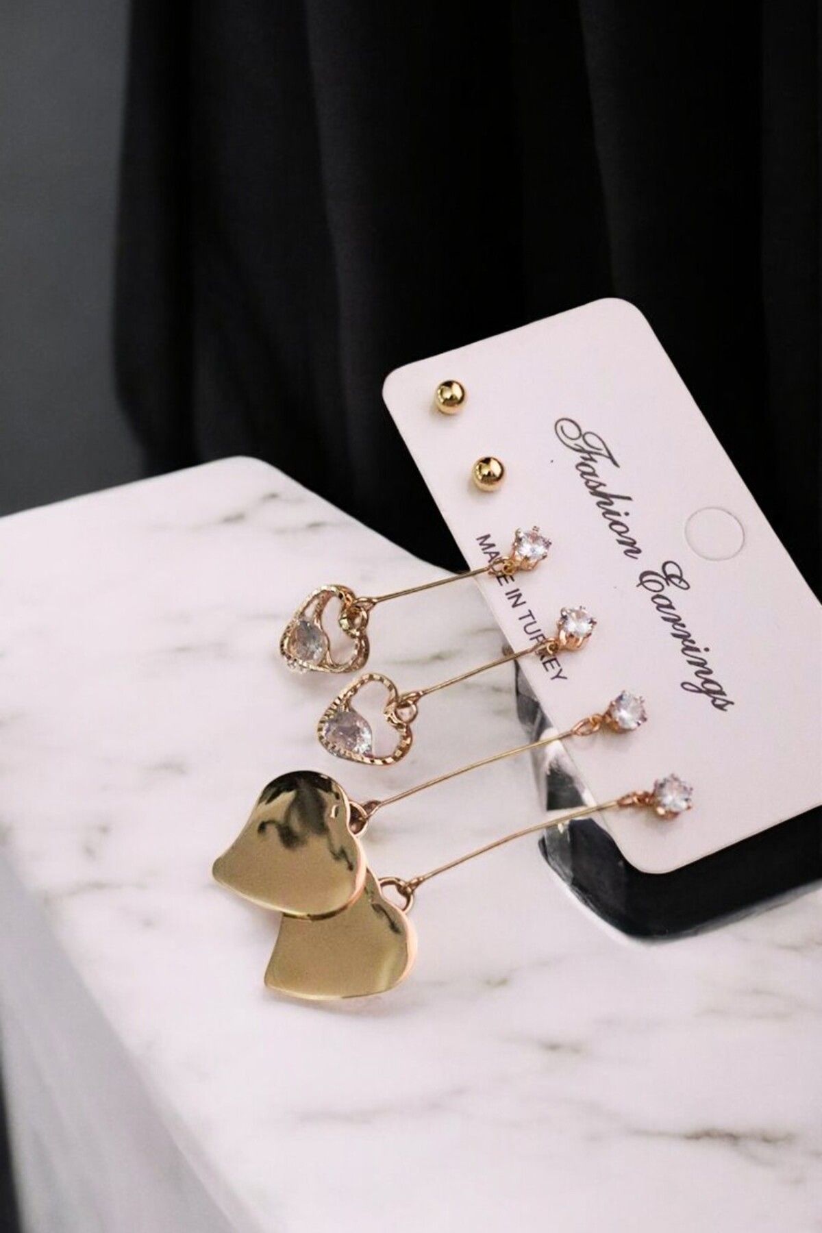 EUROMODA-3-Piece Earring Set with Heart Design Dangle Long Solitaire Earrings 3