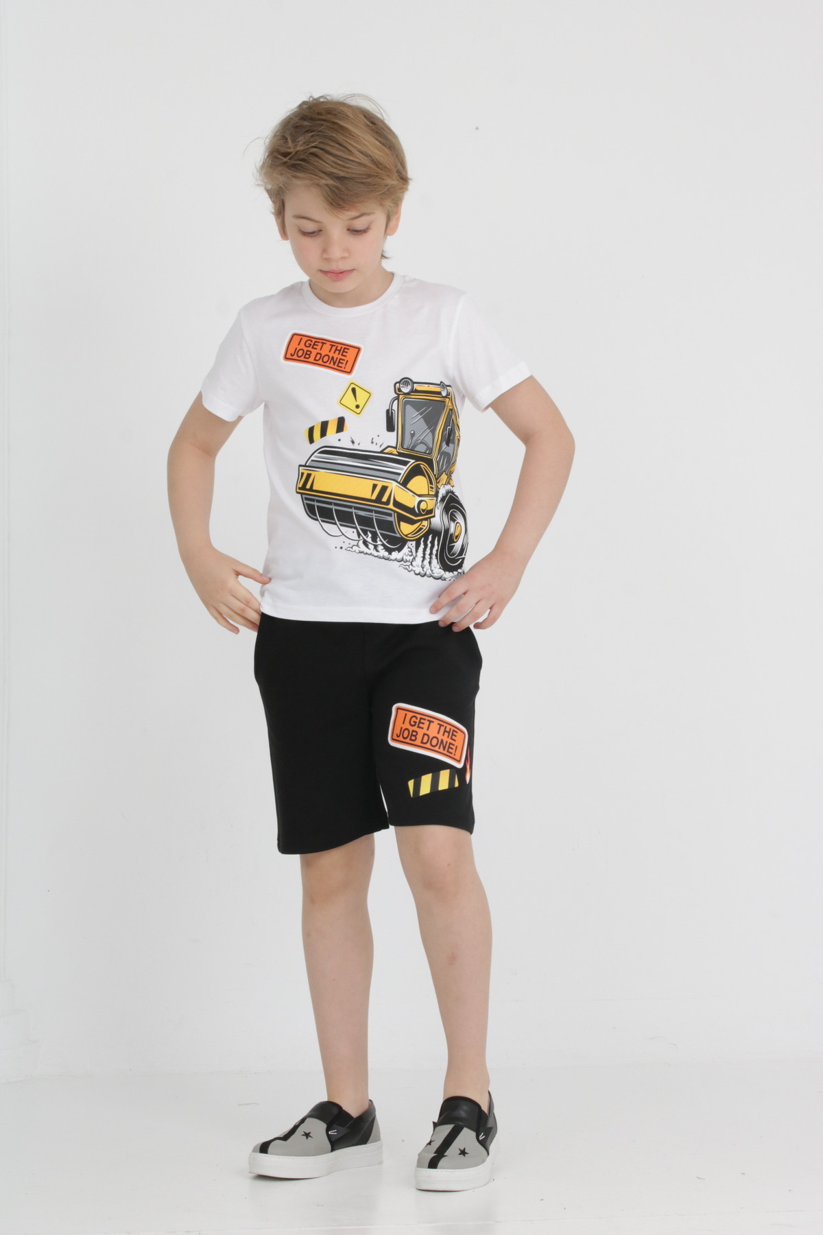 LupiaKids-White and Black Summer Set - 100% Cotton 2-Piece Shorts Black Black Shorts & Primary Short 5