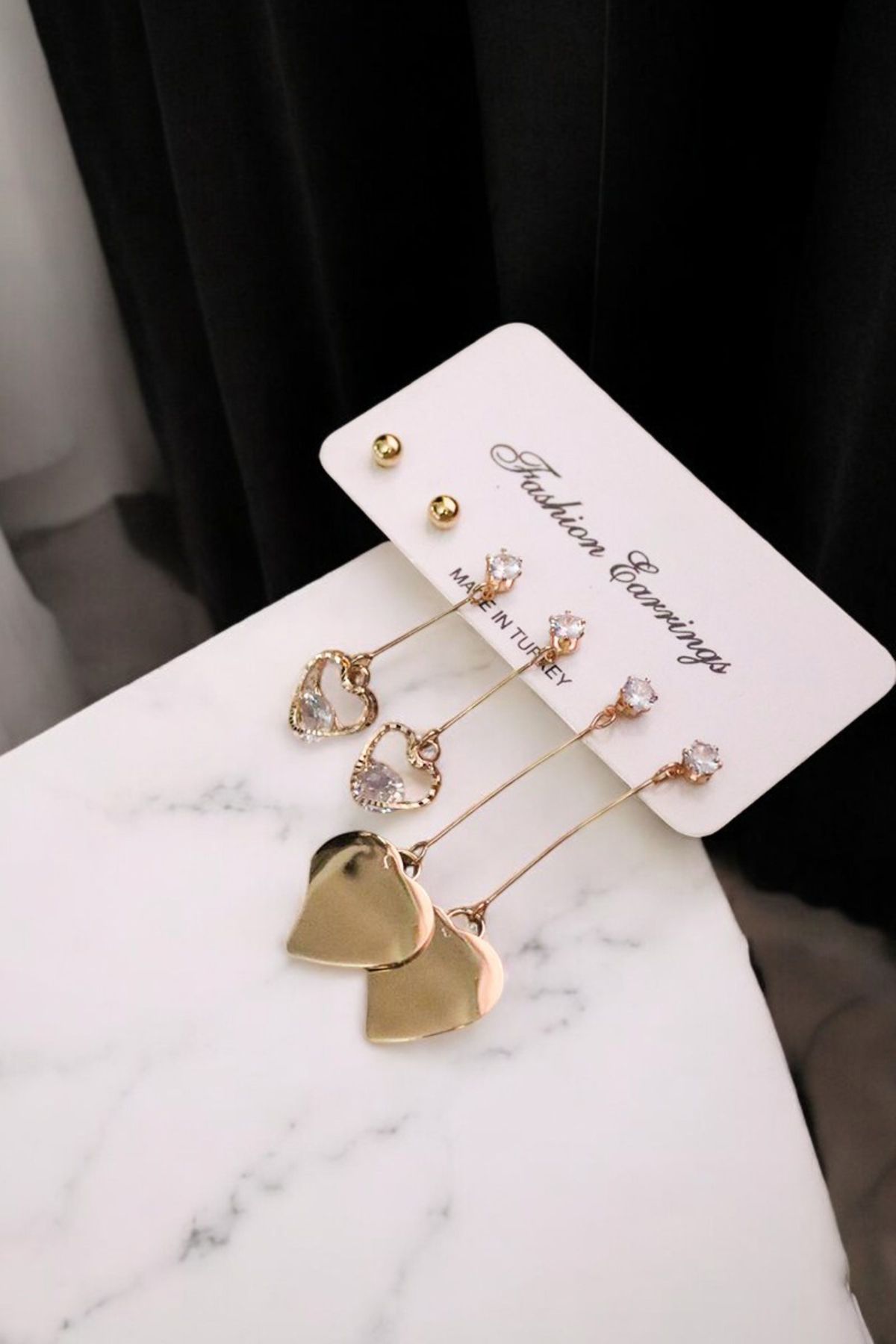 EUROMODA-3-Piece Earring Set with Heart Design Dangle Long Solitaire Earrings 5