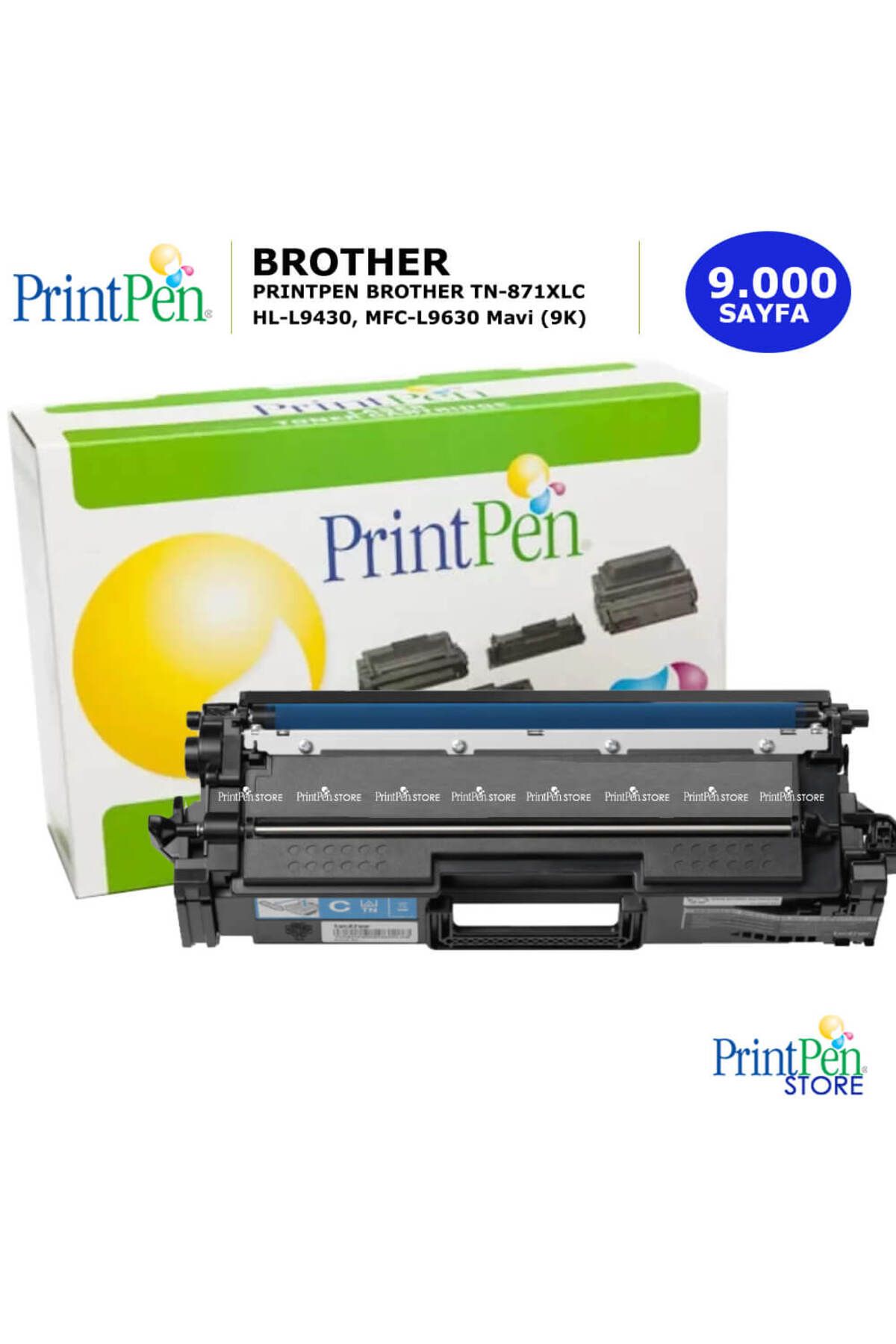 Printpen BROTHER TN-871XLC Mavi Yüksek Kapasite Chipsiz (9K) Muadil Toner