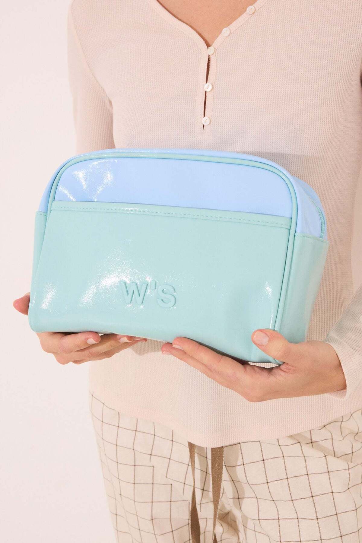 Women'secret Large blue and green vanity case leather toiletry bag