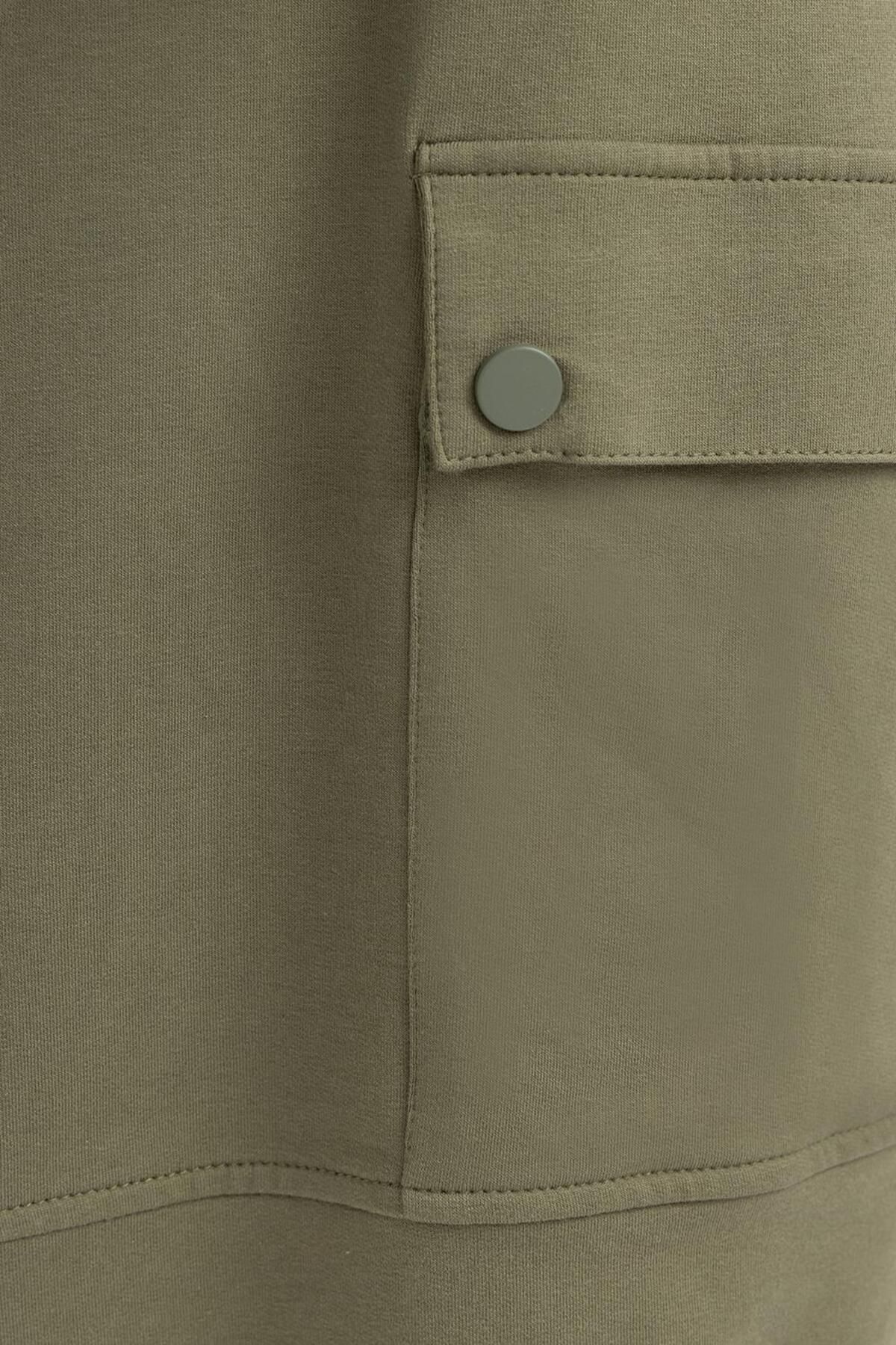 ALLDAY-Khaki-Big Pocket Side Zipper Lycra Large Size Tracksuit Set 6