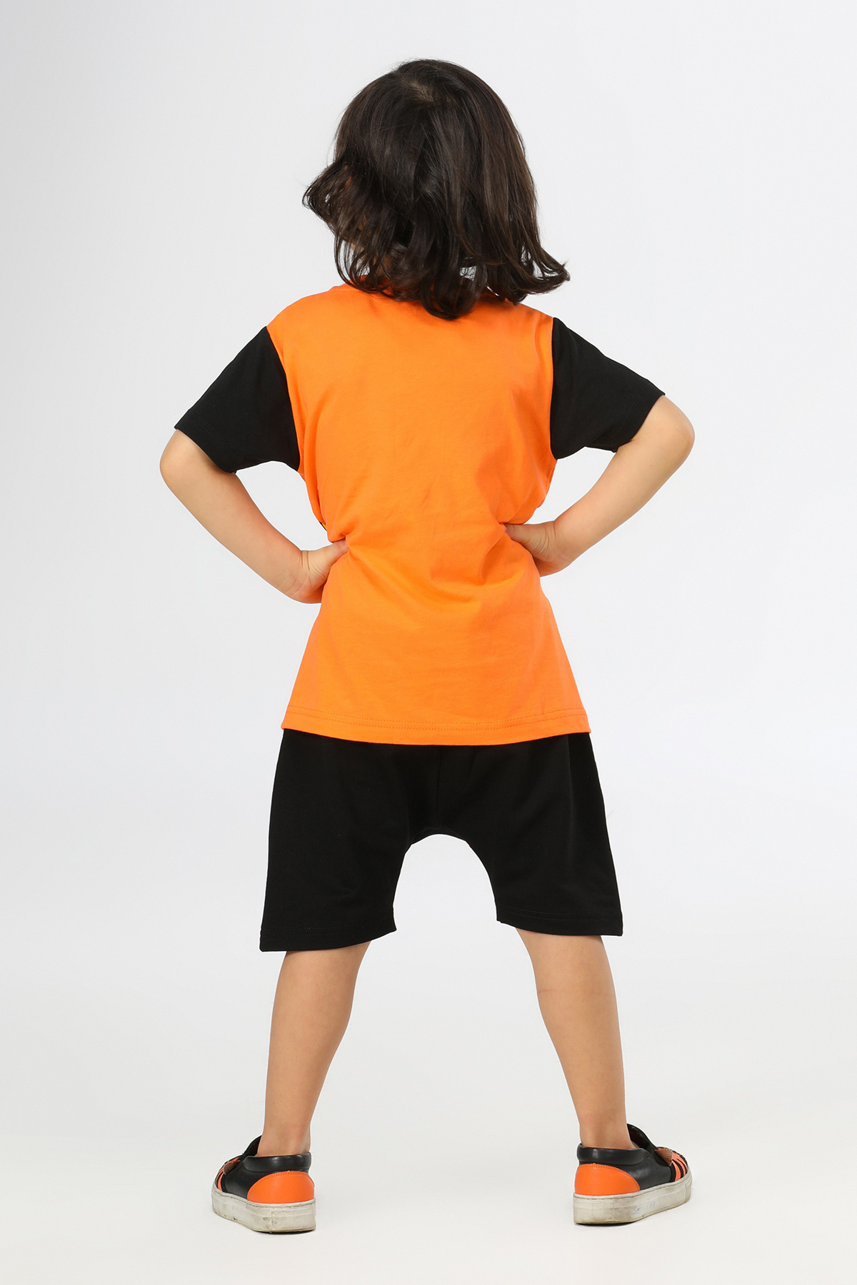 Mollycrush-Orange Black 100% Cotton Boy's Suit Graffiti Printed Summer Comfortable Useful Stylish 2