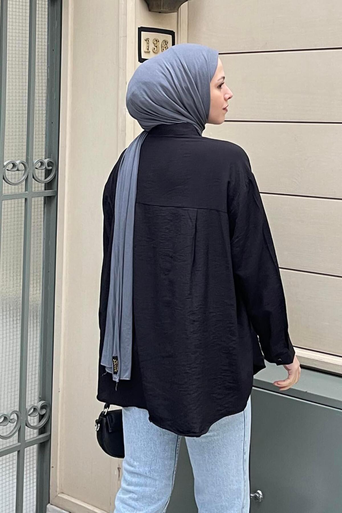 lamelif.com-Μαύρο πουκάμισο με μονή τσέπη 4