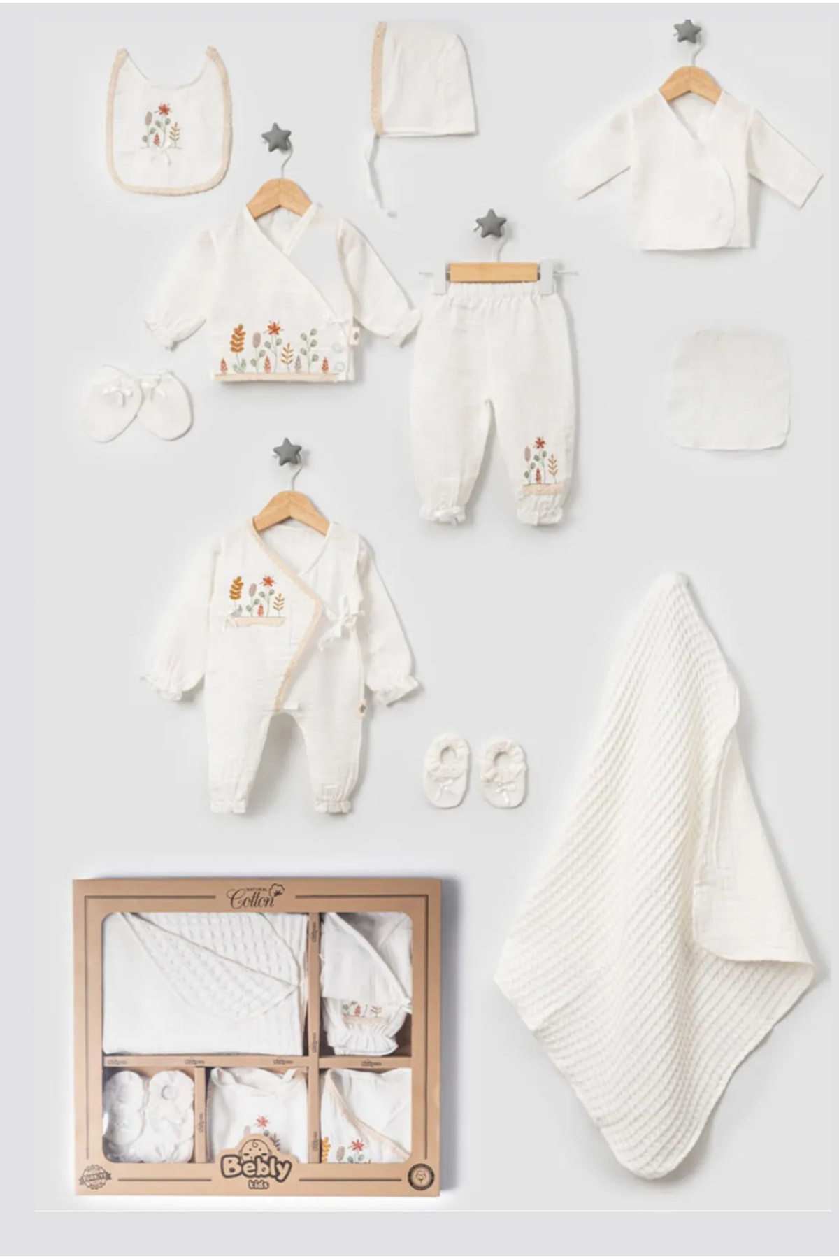 Cherub Baby Müslin Çiçekli Bebly Kız Bebek Yenidoğan 10 Parça Hastane Çıkışı Zıbın Seti fotoğrafı 2 (önizleme)