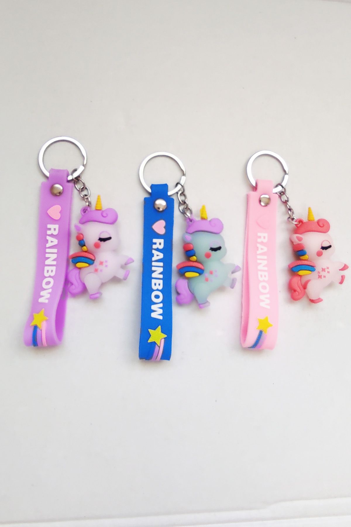 dudu kids 3lü Silikon Unicorn  Anahtarlık -5 Cm - Oyuncak - Çanta Süsü - Doğum Günü Hediyesi-Sevgililer Günü H