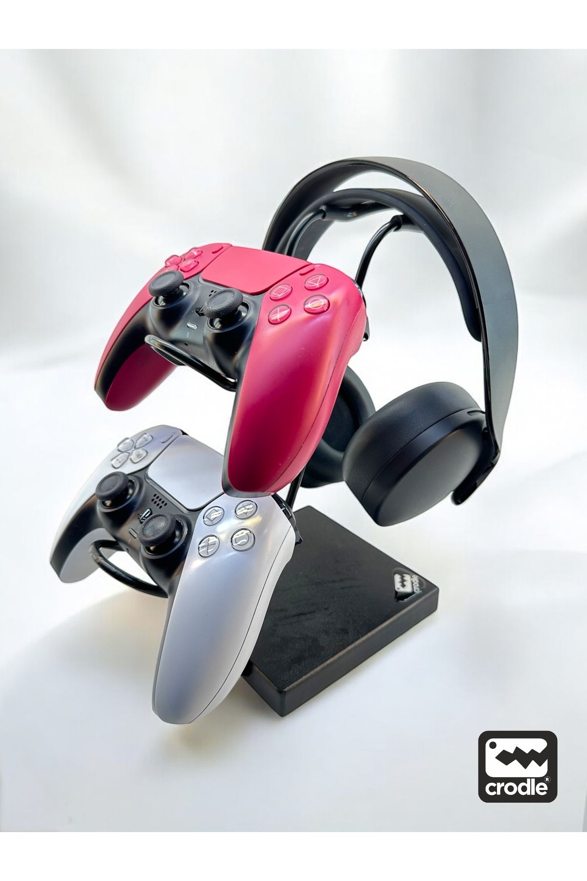 Crodle Siyah Ahşap Ve Siyah Metal Gaming Ps4 Ps5 Xbox Joystick Controller Tutucu Ve Kulaklık Dikey Standı