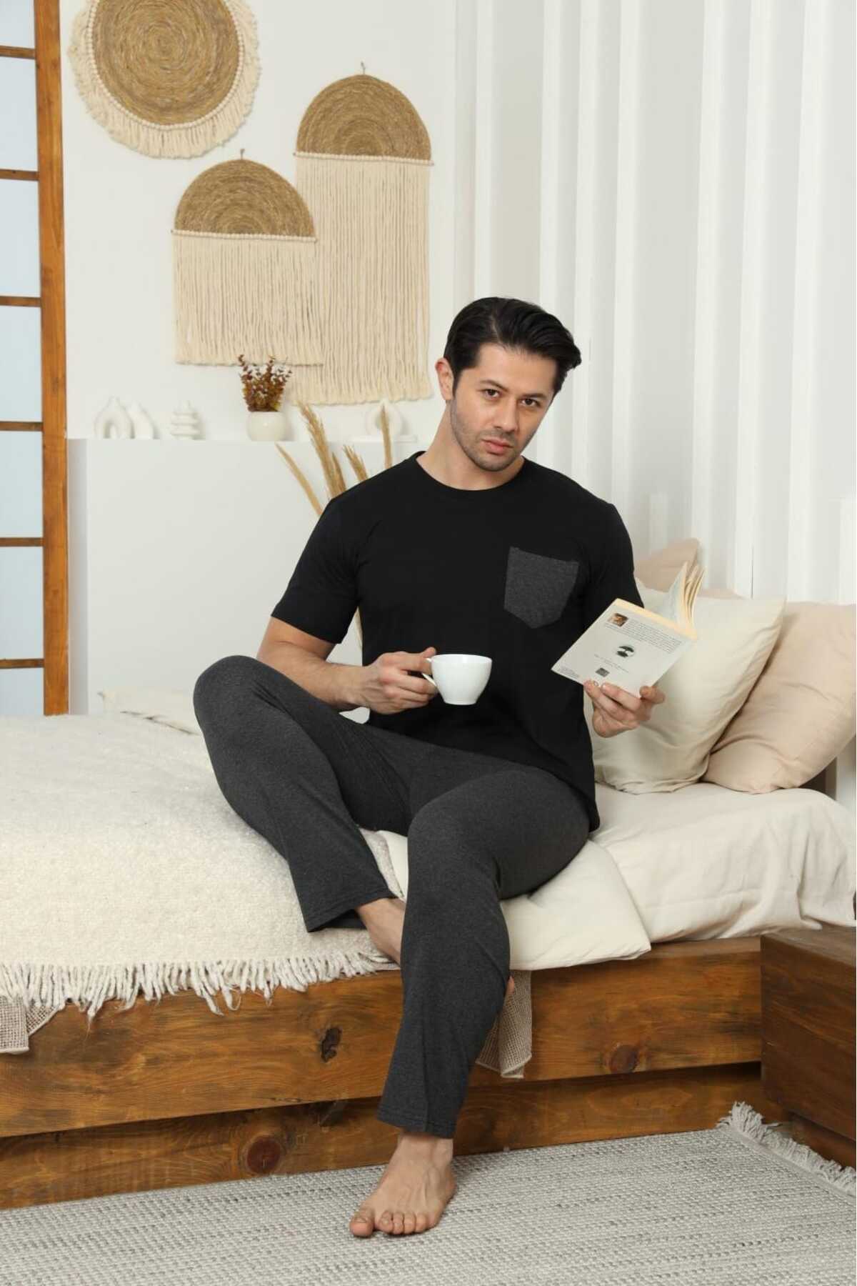 LİLA İÇ GİYİM  Erkek Süprem Cepli Kısa Kol Pijama Takımı - Görsel 3