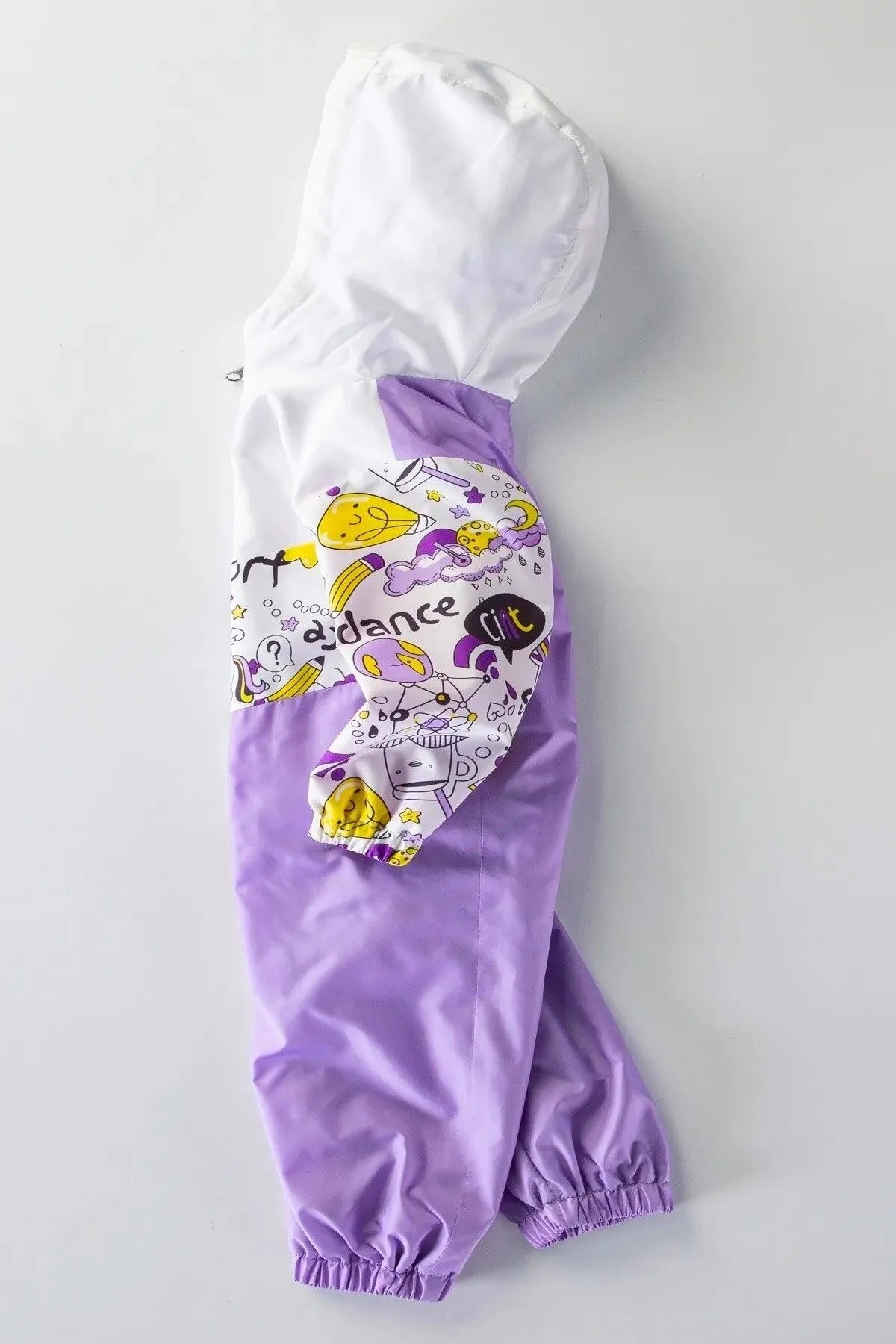 DeKuBaby Yeni Sezon Kalem Ve Yazı Figürlü Kapüşonlu Pamuk Astarlı Bebek&Çocuk Yağmurluk Tulum Mont fotoğrafı 2 (önizleme)