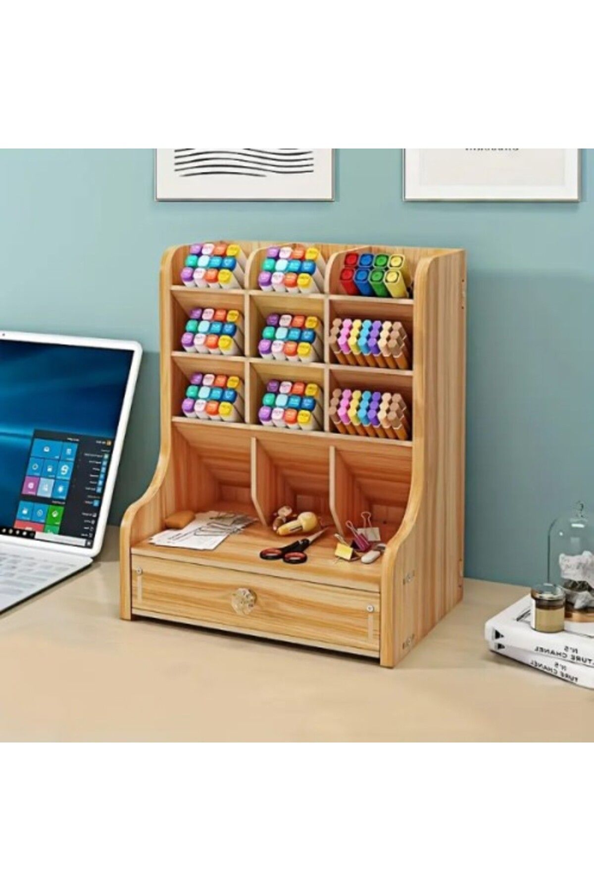 Mu Art Ahşap Bölmeli Ve Çekmeceli Ahşap Organizer