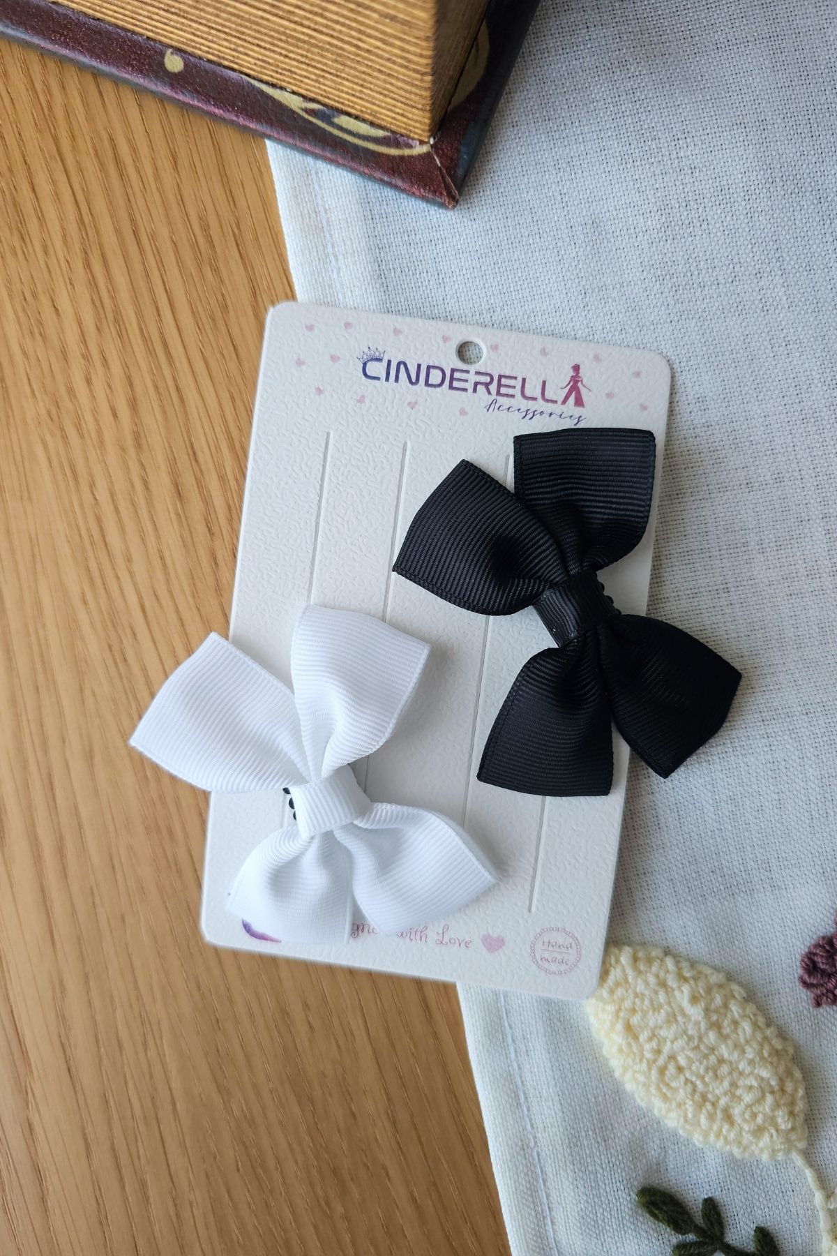 Cinderella-Set of 2 Satin Bow Ribbon Baby Girl Newborn Hairless Hair Clip Set 7cm 2