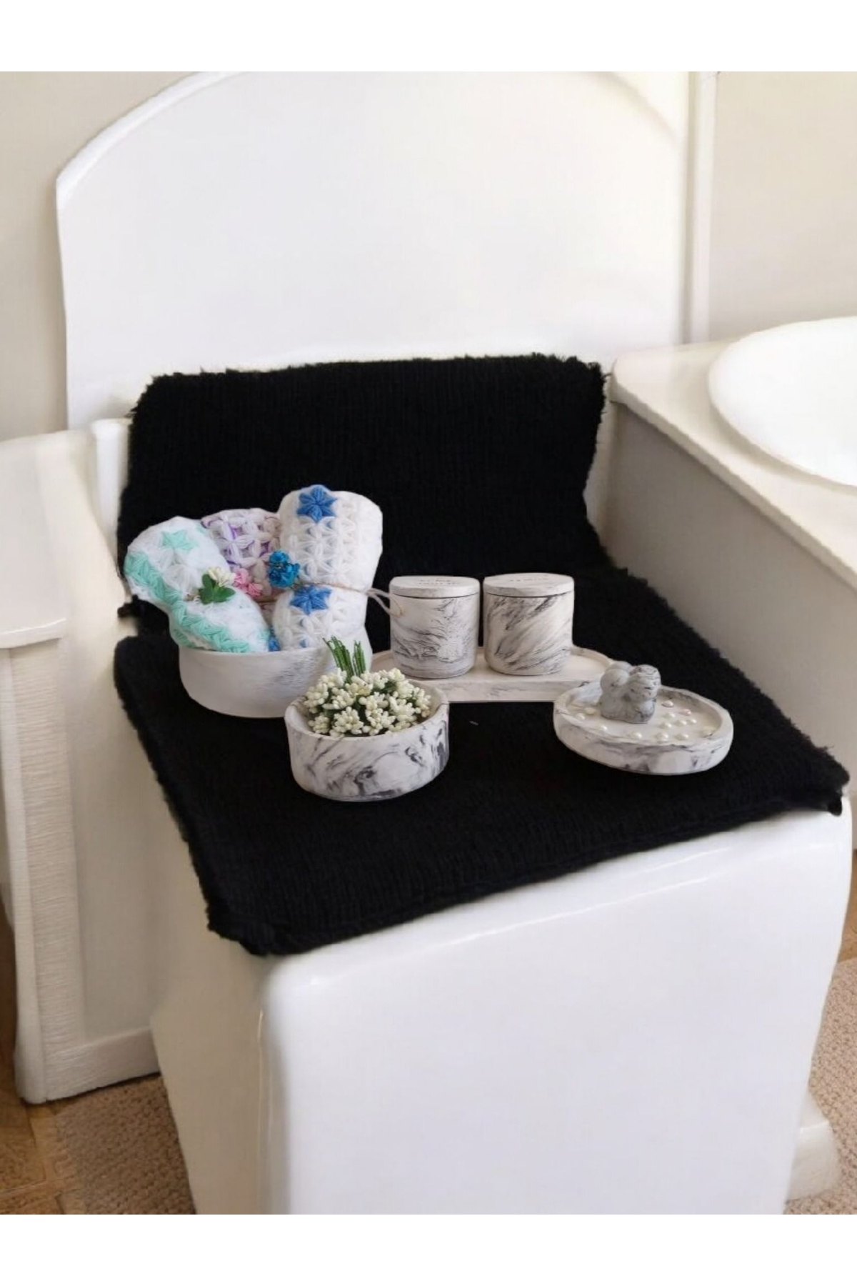 Organized,Towel Rack, Bathroom Set, Liquid Soap Dispenser Toothbrush Holder Concrete Accessory Set