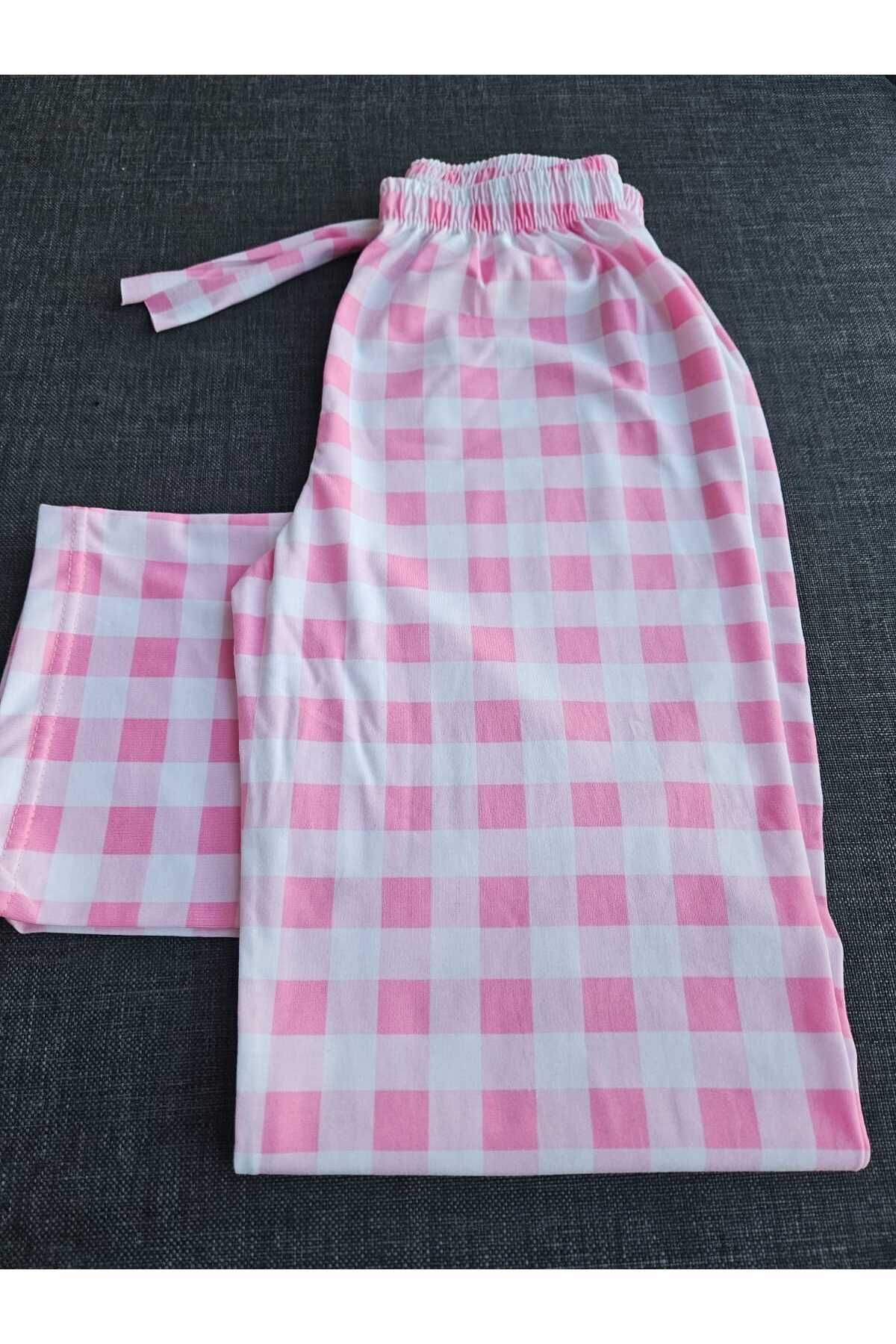 MODA PEMBE KARELI PİJAMA ALTI