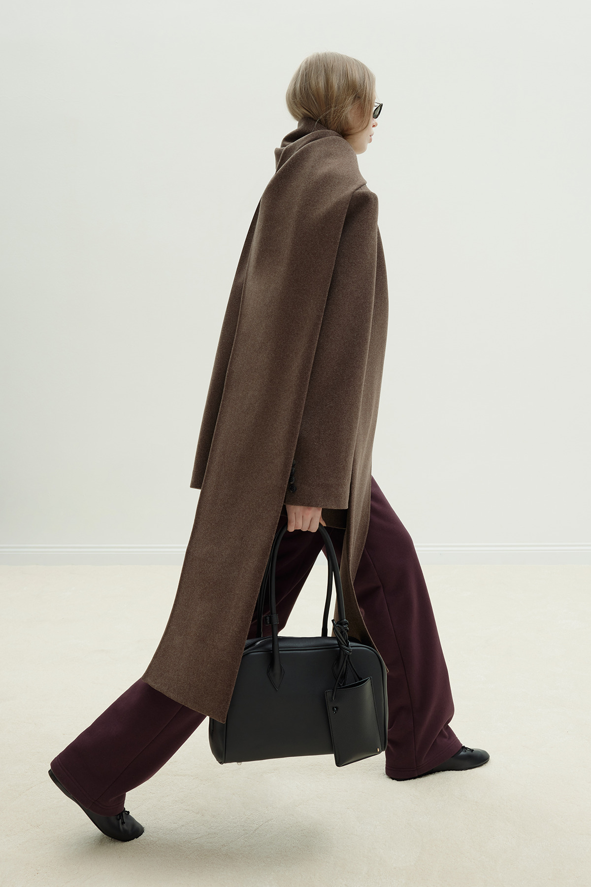 Suud Collection  Kahverengi Gina Kaşe Uzun Ceket - Görsel 4