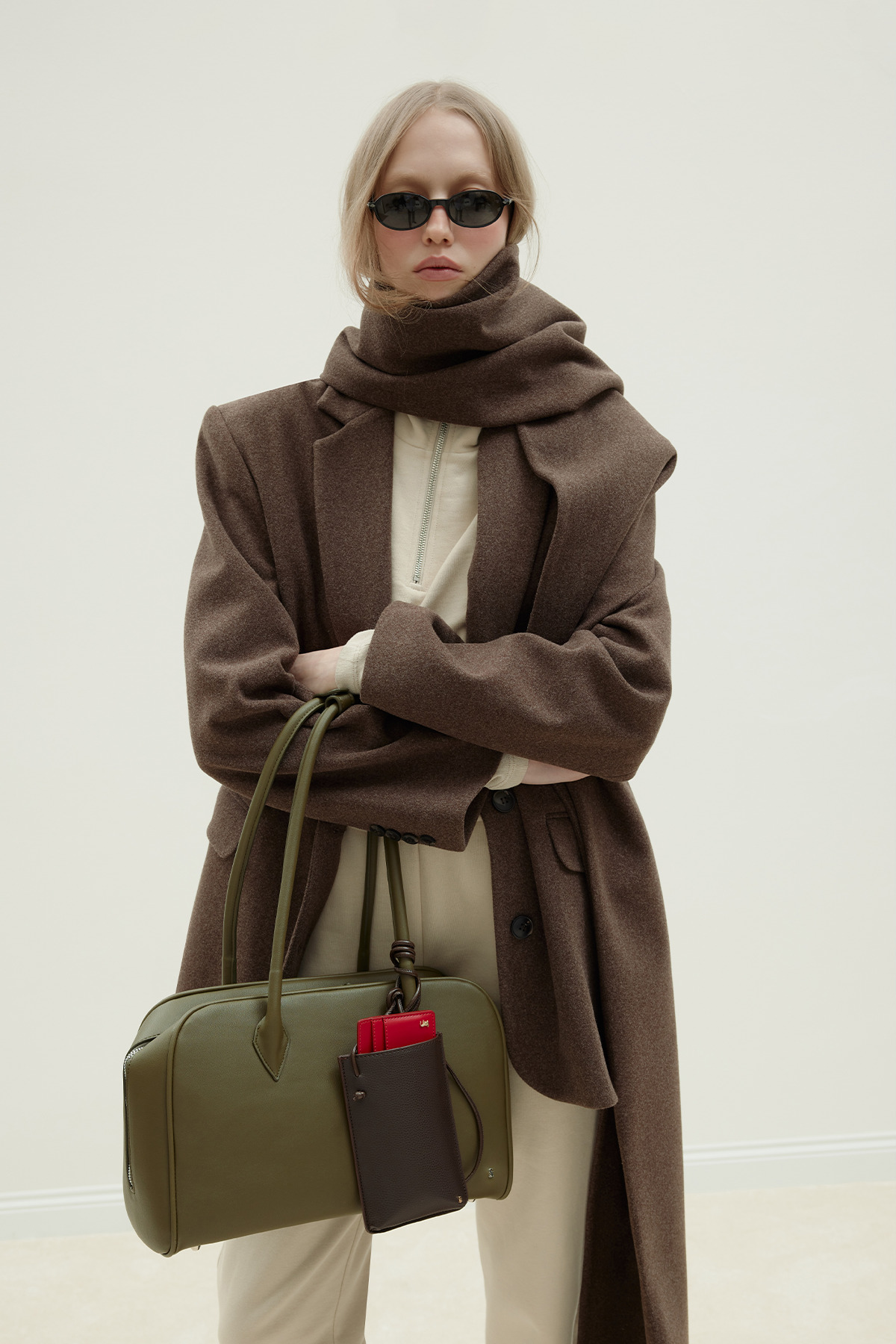 Suud Collection  Kahverengi Gina Kaşe Uzun Ceket - Görsel 3