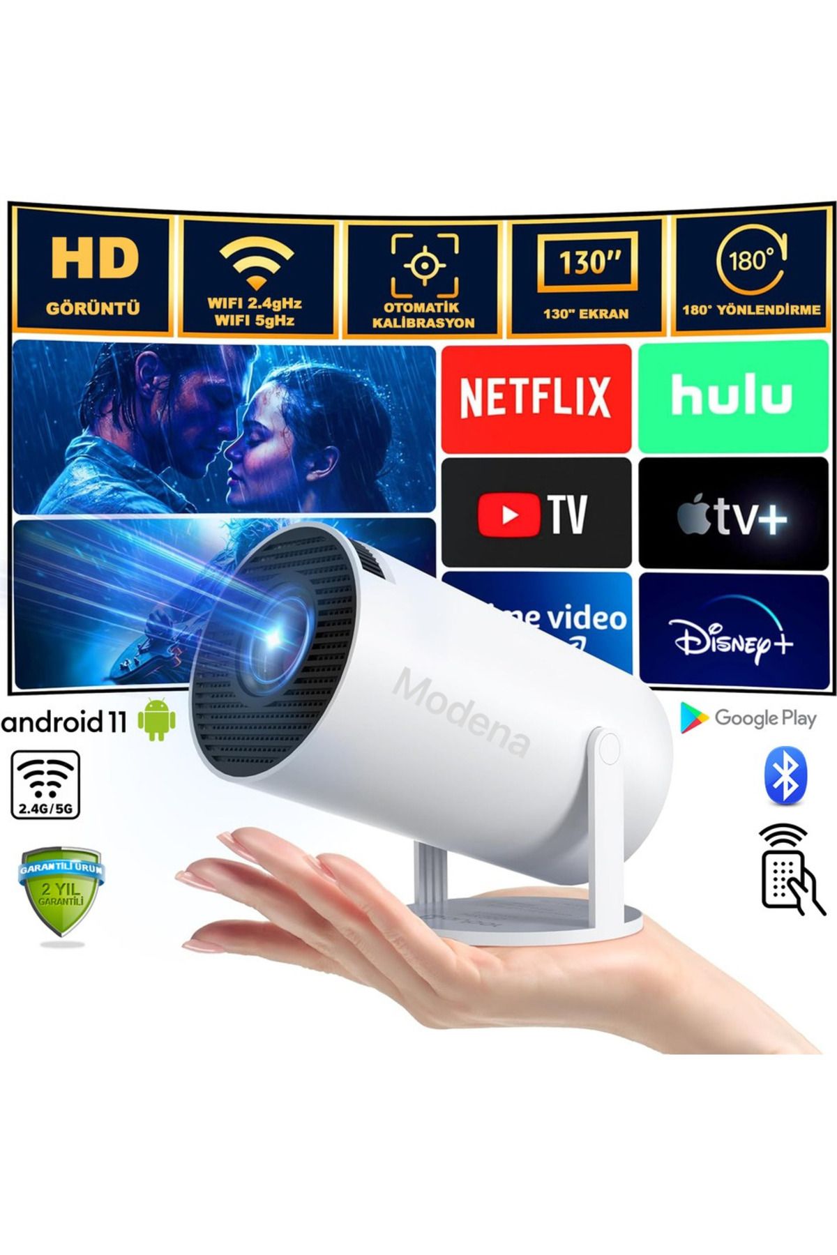 Modena Taşınabilir Projeksiyon Cihazı Hd Projeksiyon Cihazı Android 11 Android Tv Projeksiyon Cihazı