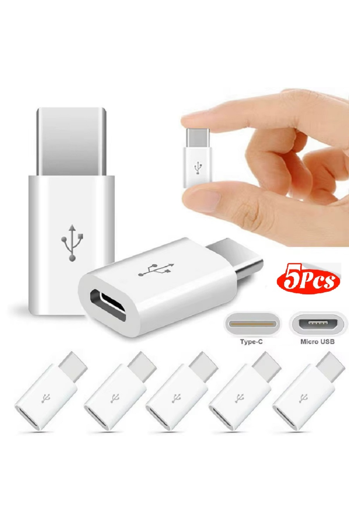 5 Adet Micro To Type-c Usb Dönüştürücü Otg Çevirici Adaptör Şarj Kablosu Adaptörü Beyaz
