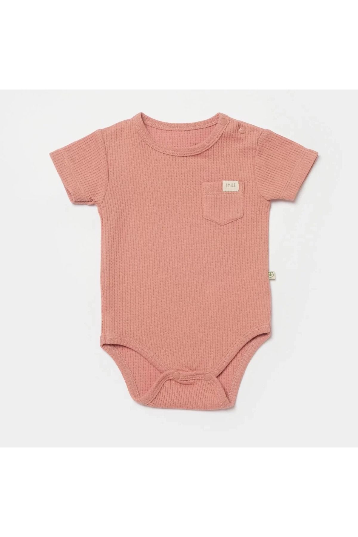 RUBY BOUTİQUE Waffle Smile Kısa Kol Bebek Body Red-brown