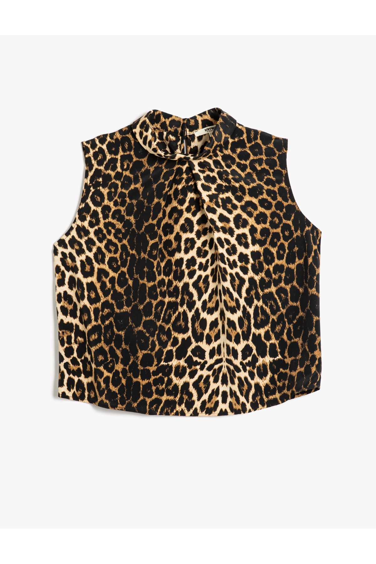 Koton Yeni Sezon Dik Yaka Kolsuz Leopar Desenli Bluz