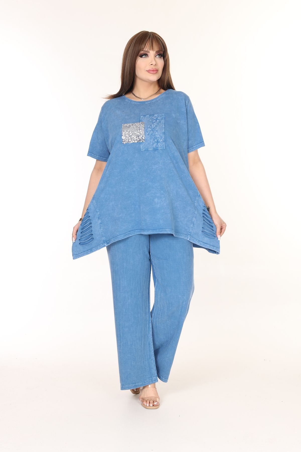 özle fashion Set De Top Și Fund Cu Design Decoltat Cu Umeri Femeie - 46